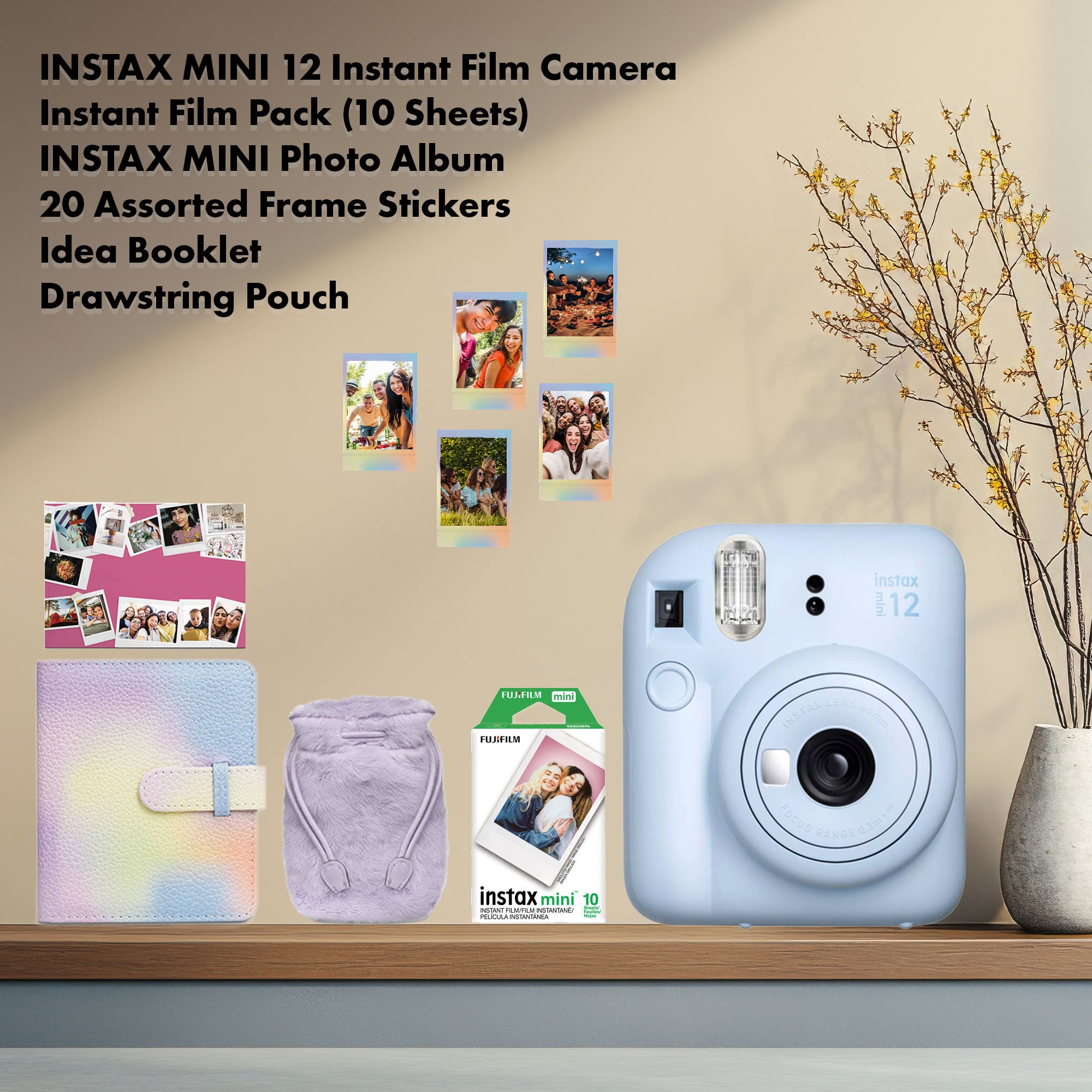 FUJIFILM INSTAX MINI 12 Instant Film Holiday Camera Bundle Pastel Blue 2024