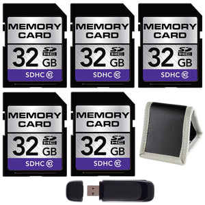 32GB SDHC Class 10 Memory Card 5-Pack + SD Card USB Reader + Memory Card Wallet Bundle