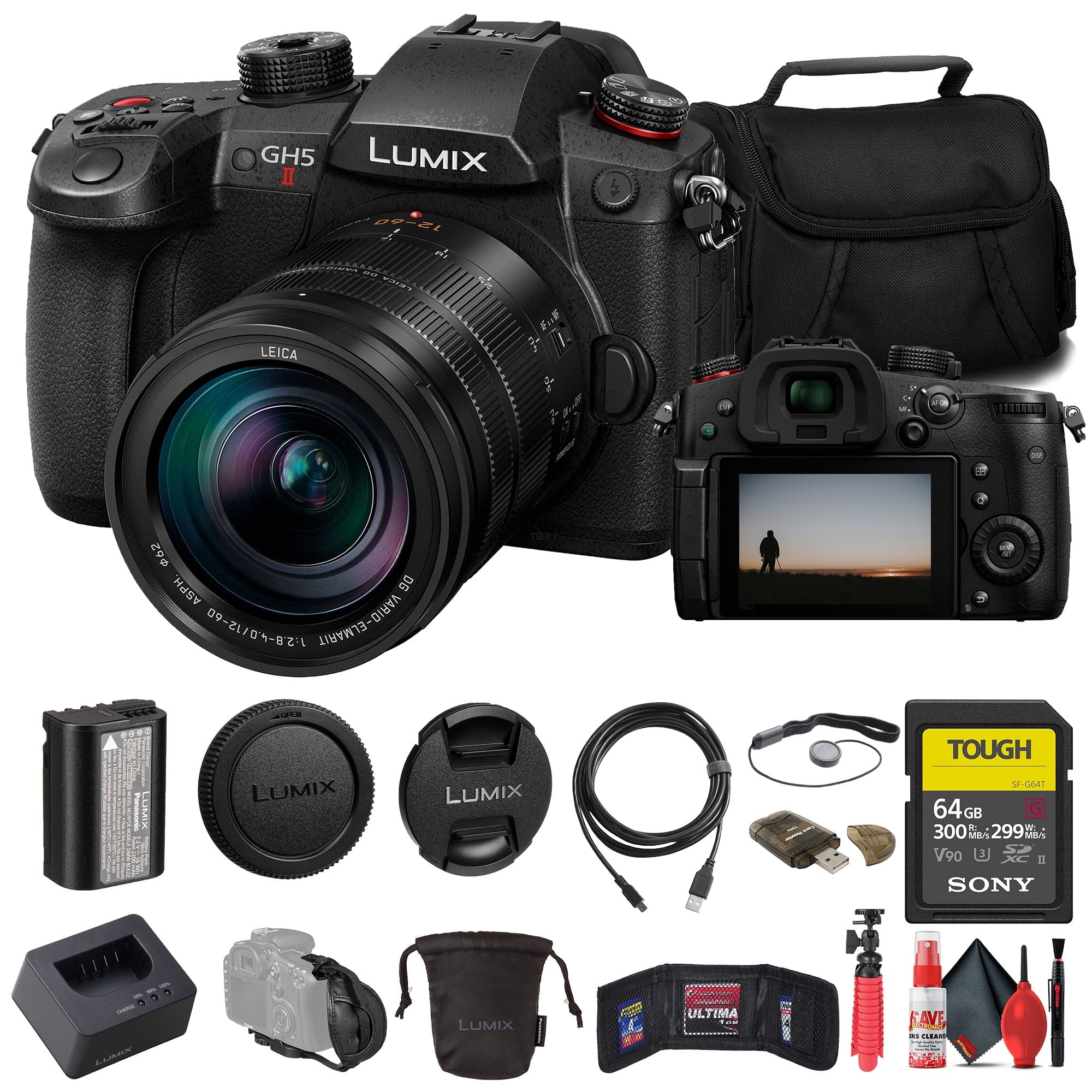 Panasonic Lumix GH5 II Mirrorless Camera W/ 12-60mm Lens + 64GB Card Basic Bundle