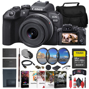 Canon EOS R10 Mirrorless Camera W/ 18-45mm Lens + 64GB TOUGH SD Card + + More