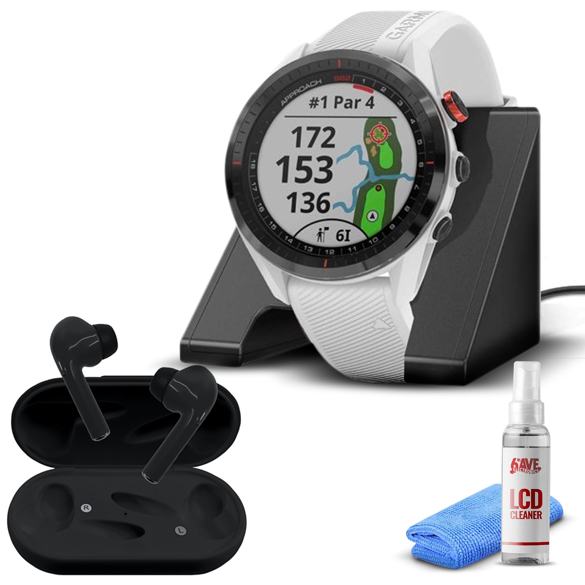 Garmin Approach S62 GPS Golf Watch (Black Bezel/White Band) W/Accessories