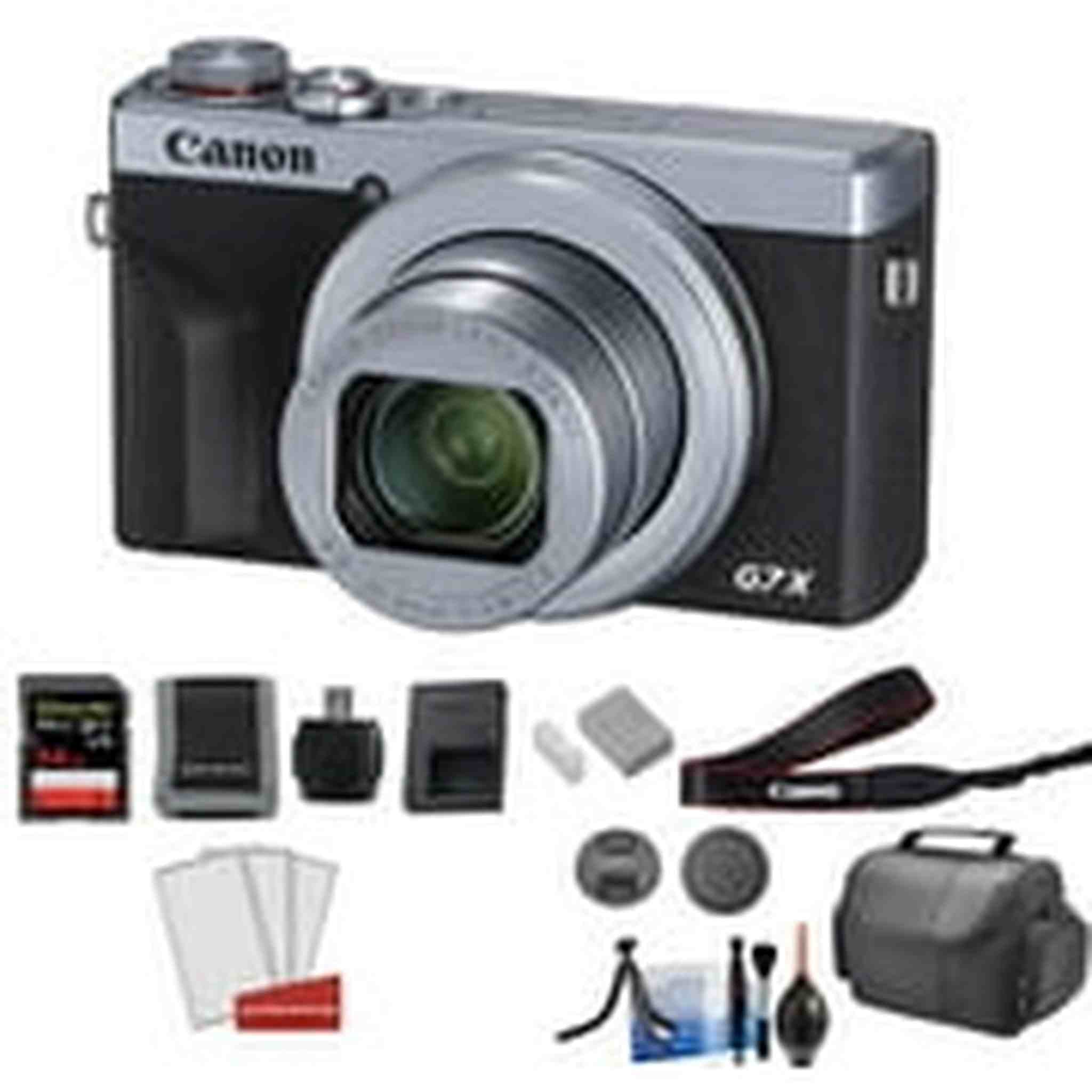 Canon PowerShot G7X Mark III Camera Silver with 64GB Memory Card + More
