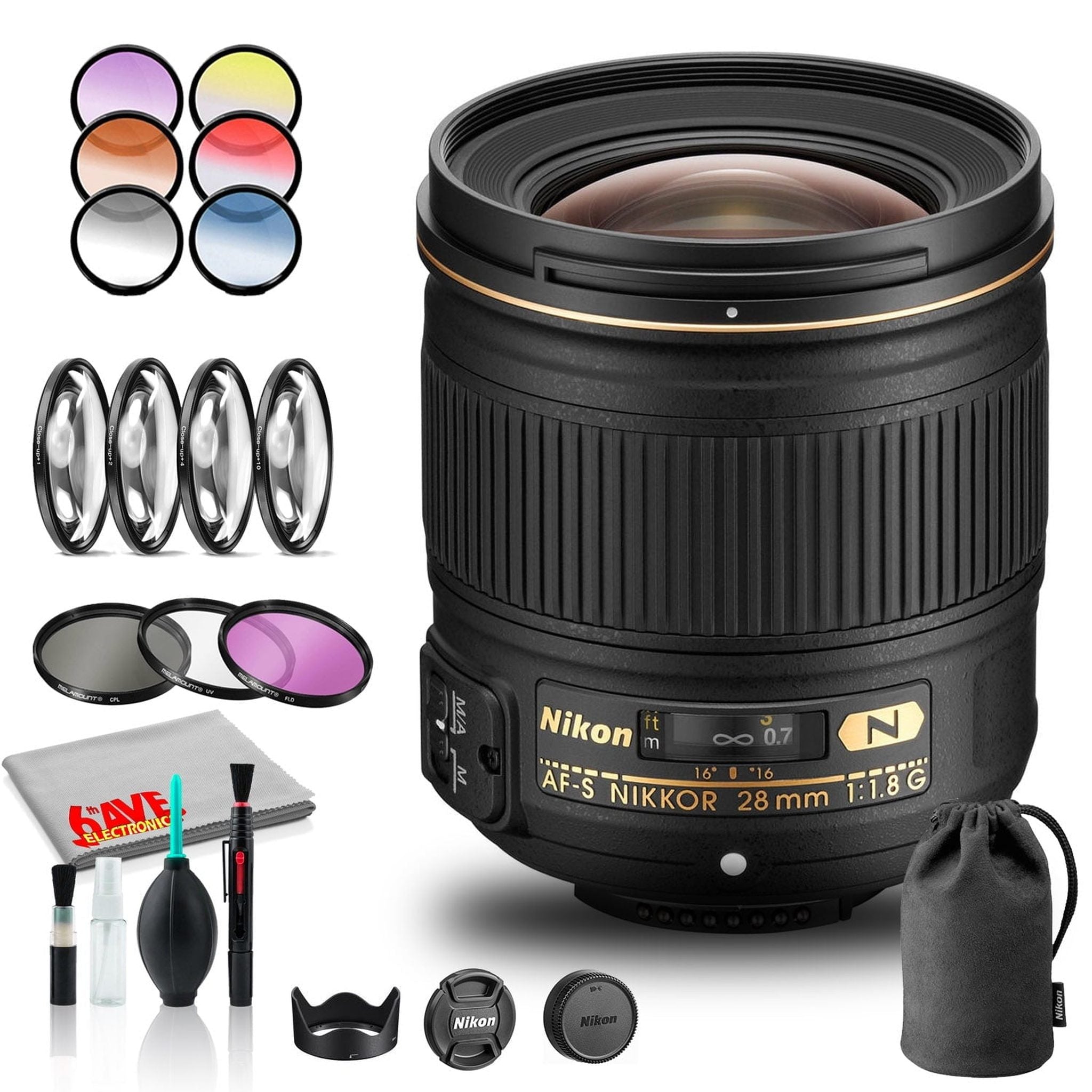 Nikon AF-S NIKKOR 28mm f/1.8G Lens INTL Model with Lens Case and Filter Kits Bundle