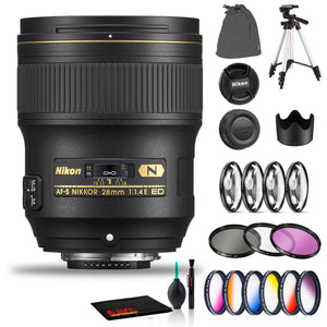 Nikon AF-S NIKKOR 28mm f/1.4E ED Lens Includes Filter Kits and Tripod Intl Model Bundle