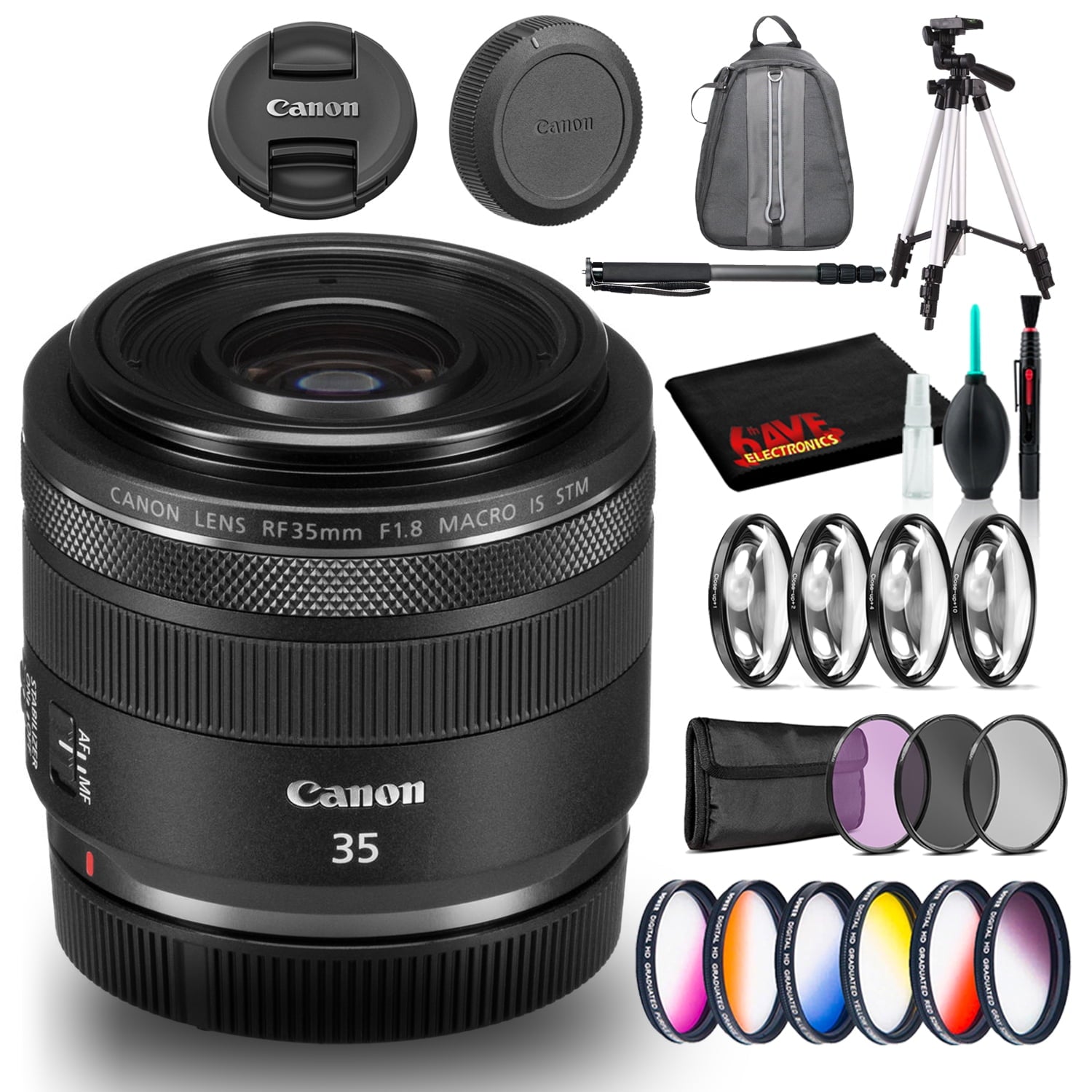 Canon RF 35mm f/1.8 IS Macro STM Lens Intl Model With Filters and Backpack