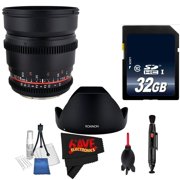 Rokinon 16mm T2.2 Cine Lens for Sony E # CV16M-NEX + MicroFiber Cloth + Lens Pen Cleaner + 32GB SDHC Memory Card Bundle