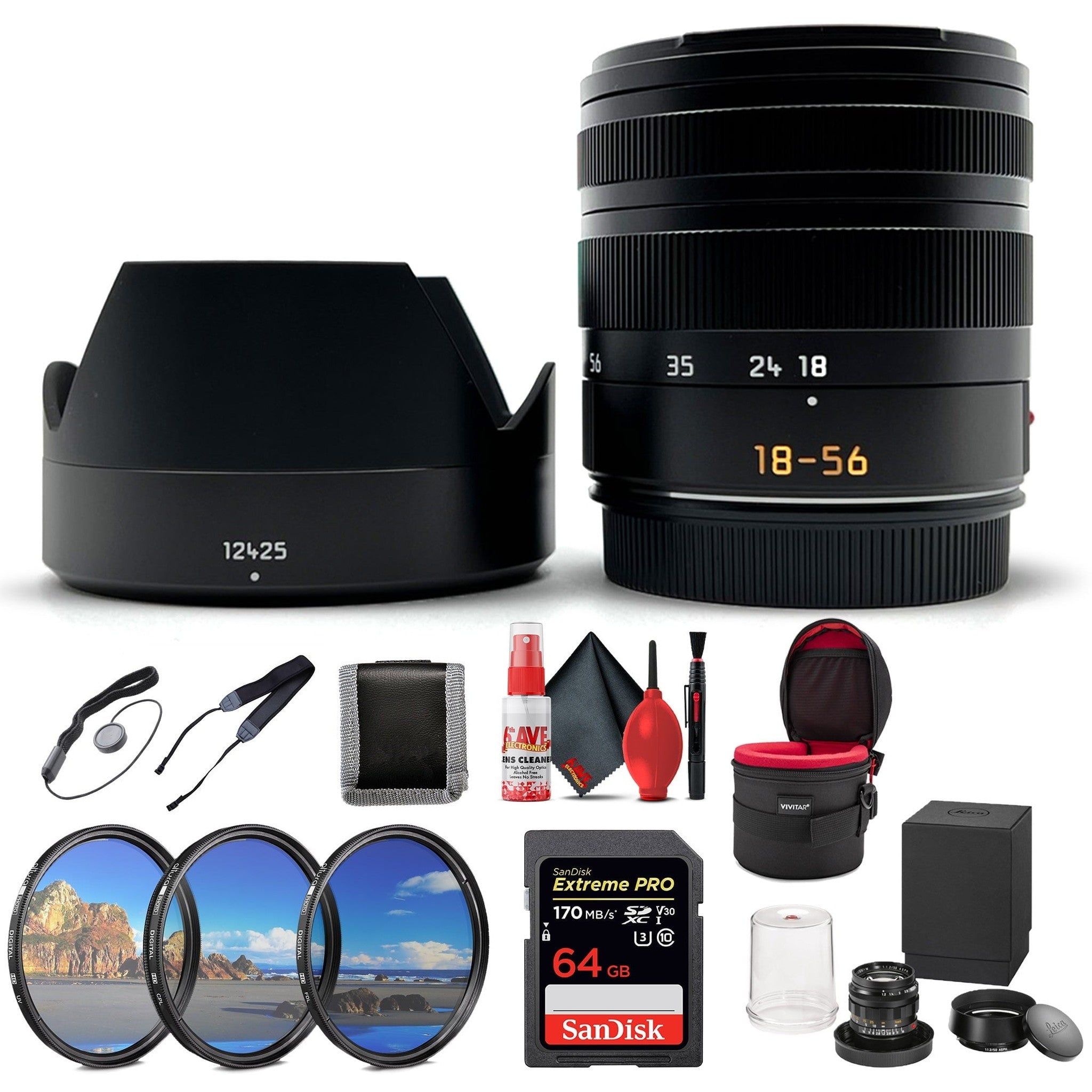 Leica Noctilux-M 50mm f/1.2 Aspherical Lens, Black + 6Ave Accessory Kit
