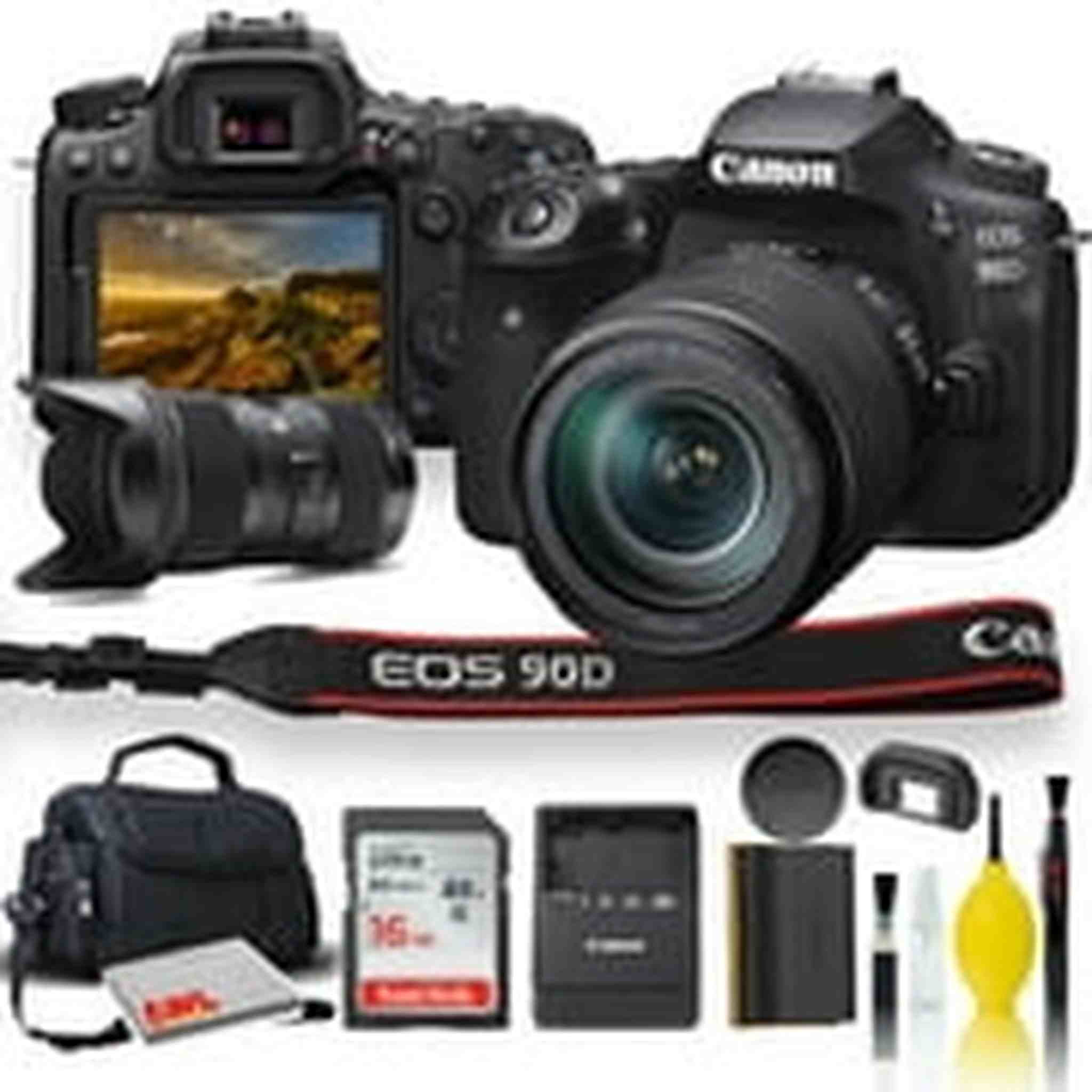 Canon EOS 90D DSLR Camera with 18-135mm Lens, Sigma 18-35mm Lens, Soft Padded Case, Memory Card, and More