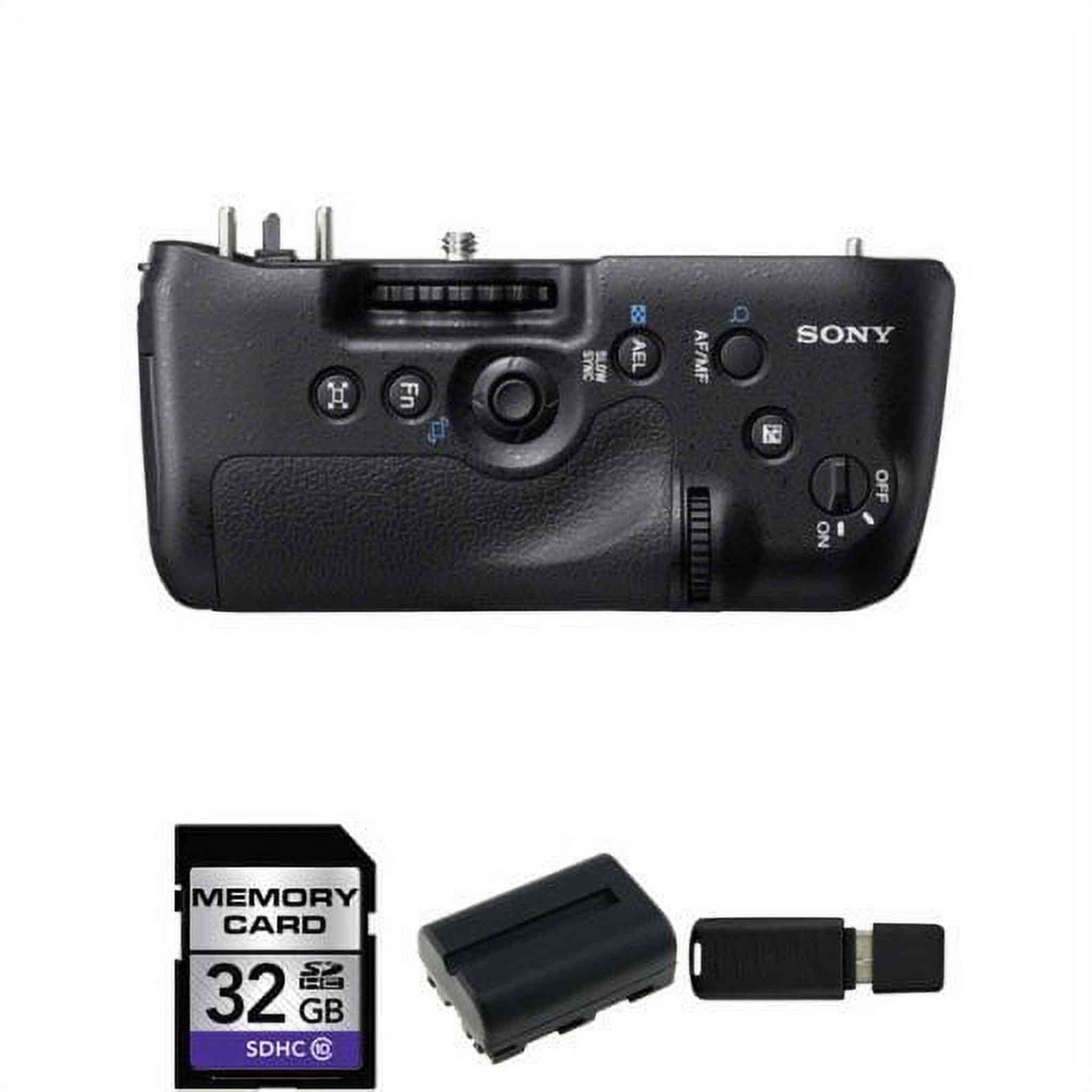 Sony VGC99AM Grip Alpha SLTA199V Black + 32GB SDHC Class 10 Memory Card + NPFM500H Li-Ion Rechargeable Battery Pack Bundle