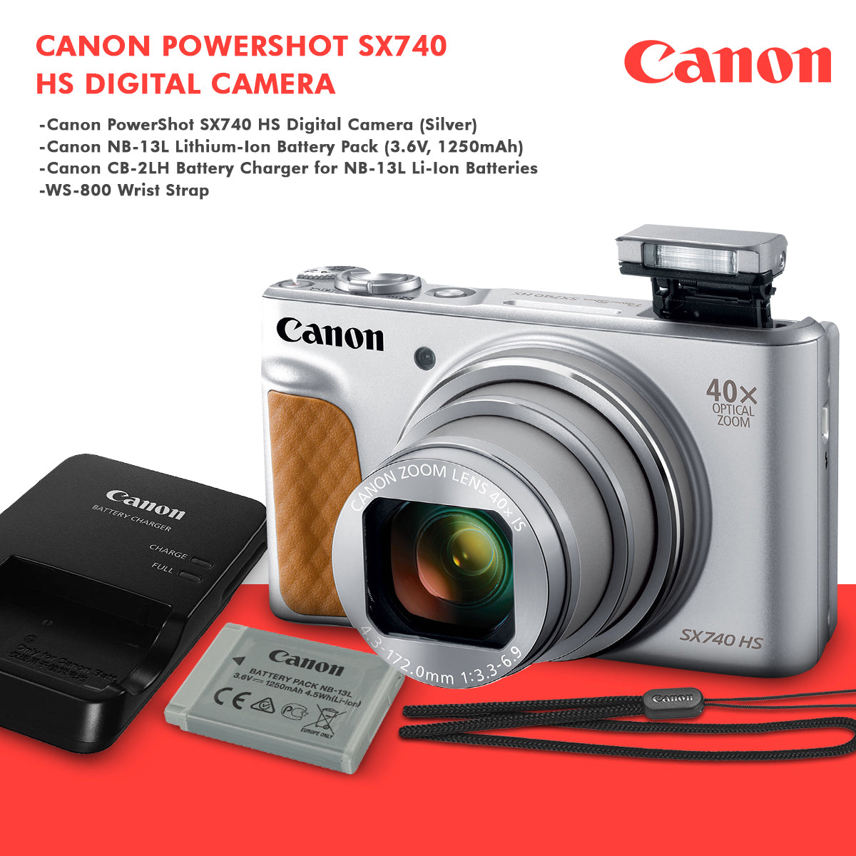 Canon PowerShot SX740 HS Digital Camera Silver with 64GB Card