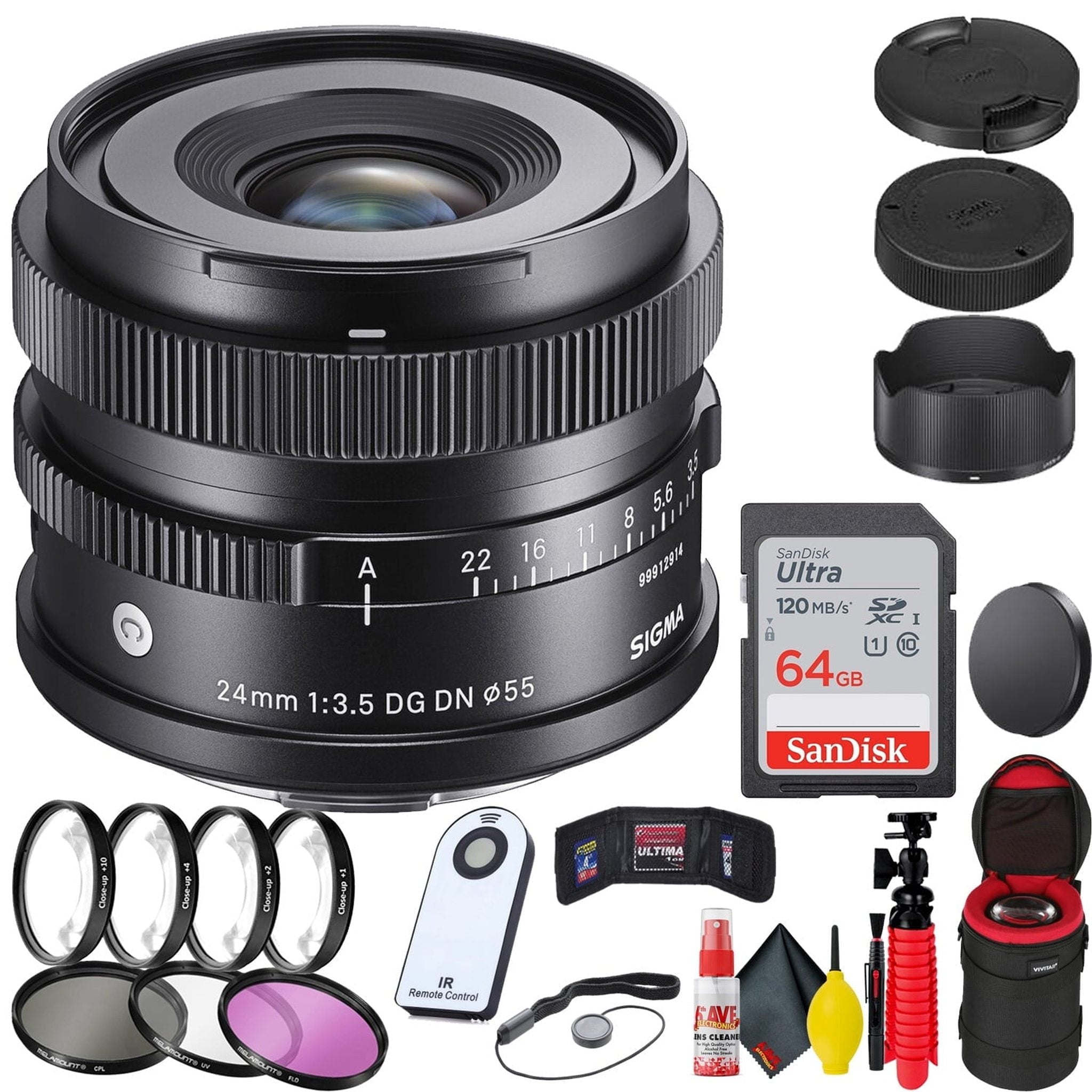 Sigma 24mm f/3.5 DG DN Contemporary Lens for Sony E + 64GB SD Card Bundle