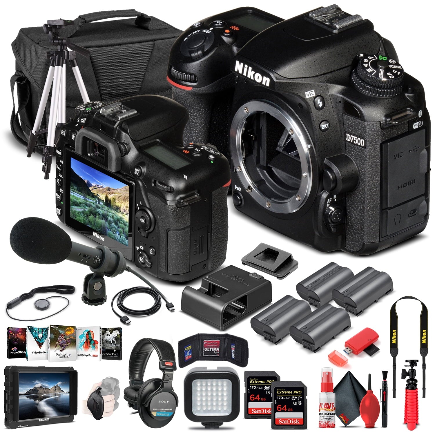 Nikon D7500 DSLR Camera Body Only 1581  - Pro Bundle