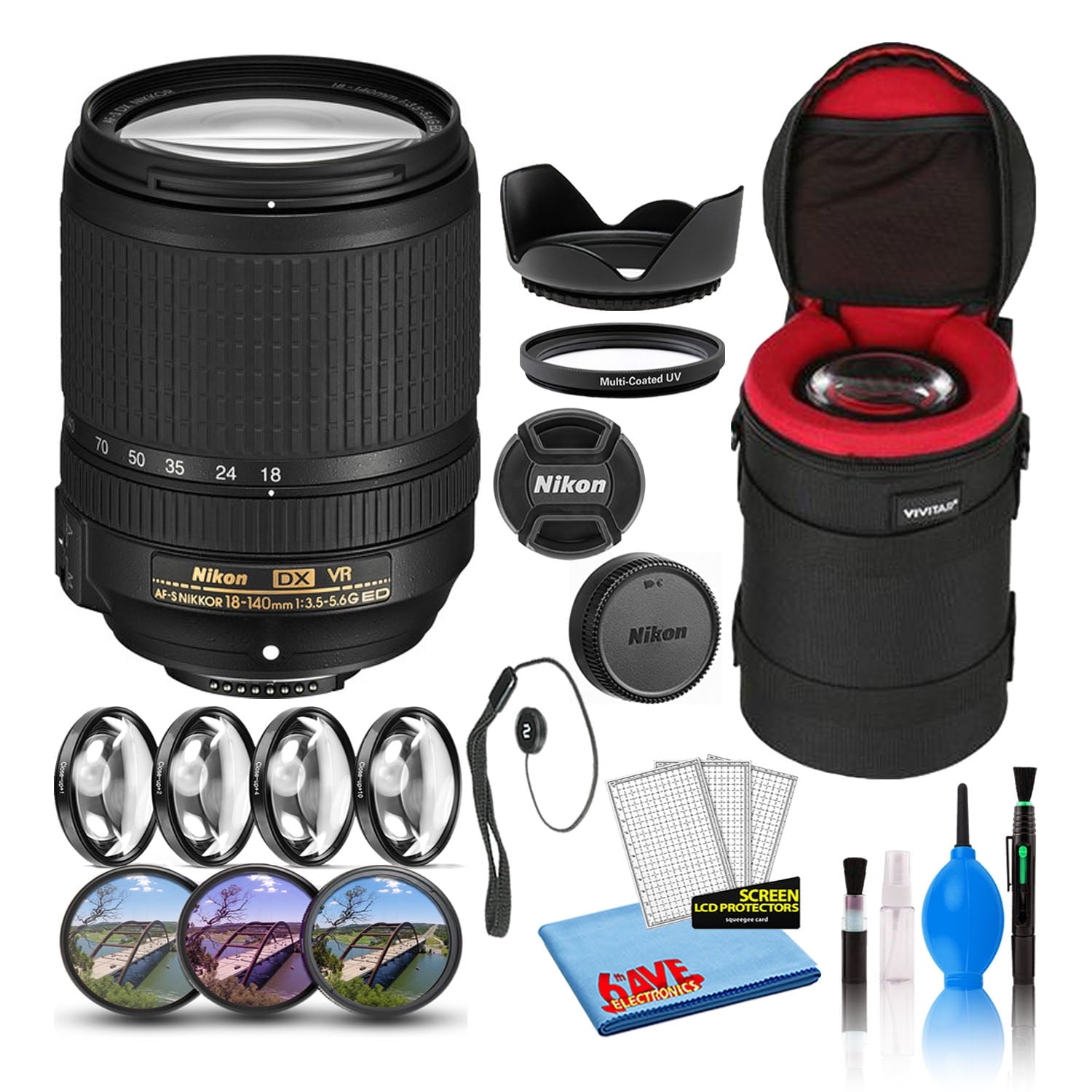 Nikon AF-S DX 18-140mm f/3.5-5.6G ED VR Lens 2213 Intl Model Bundle