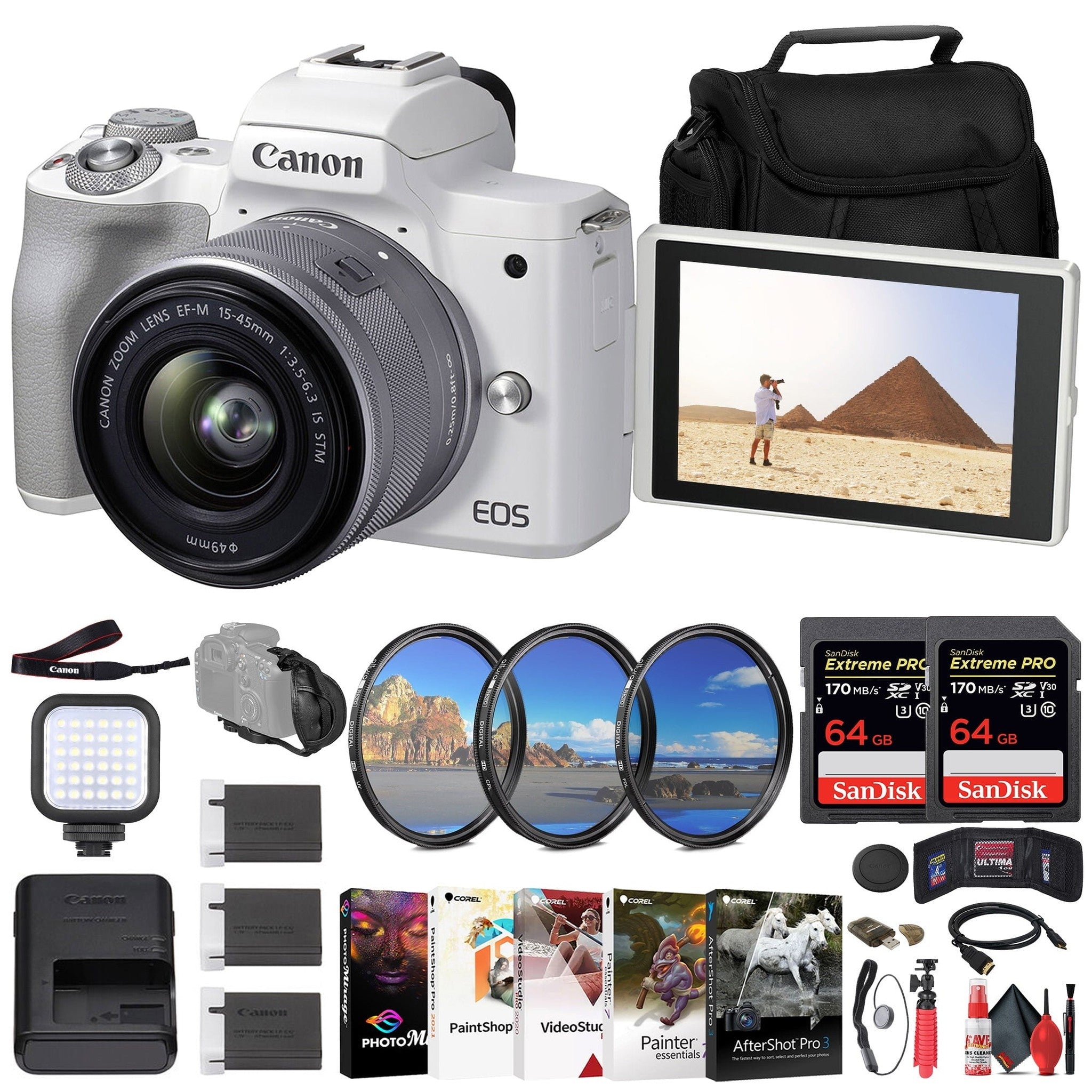 Canon EOS M50 Mark II Mirrorless Camera W/ 15-45mm Lens + 64GB Card Pro Bundle