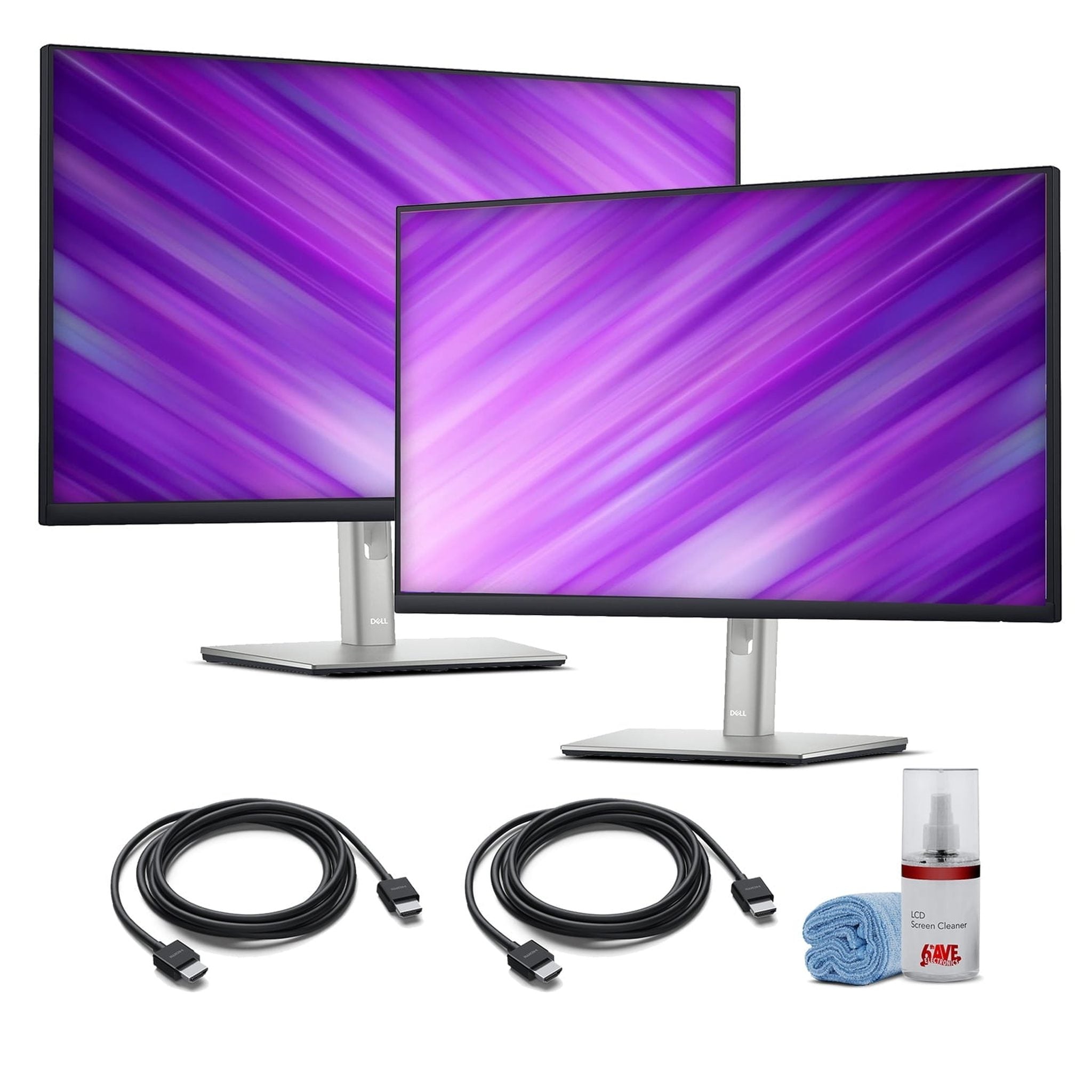 2 x Dell P2722H 27" Full HD 1080p, 16:9 IPS Monitor + 2 x HDMI Cable + More