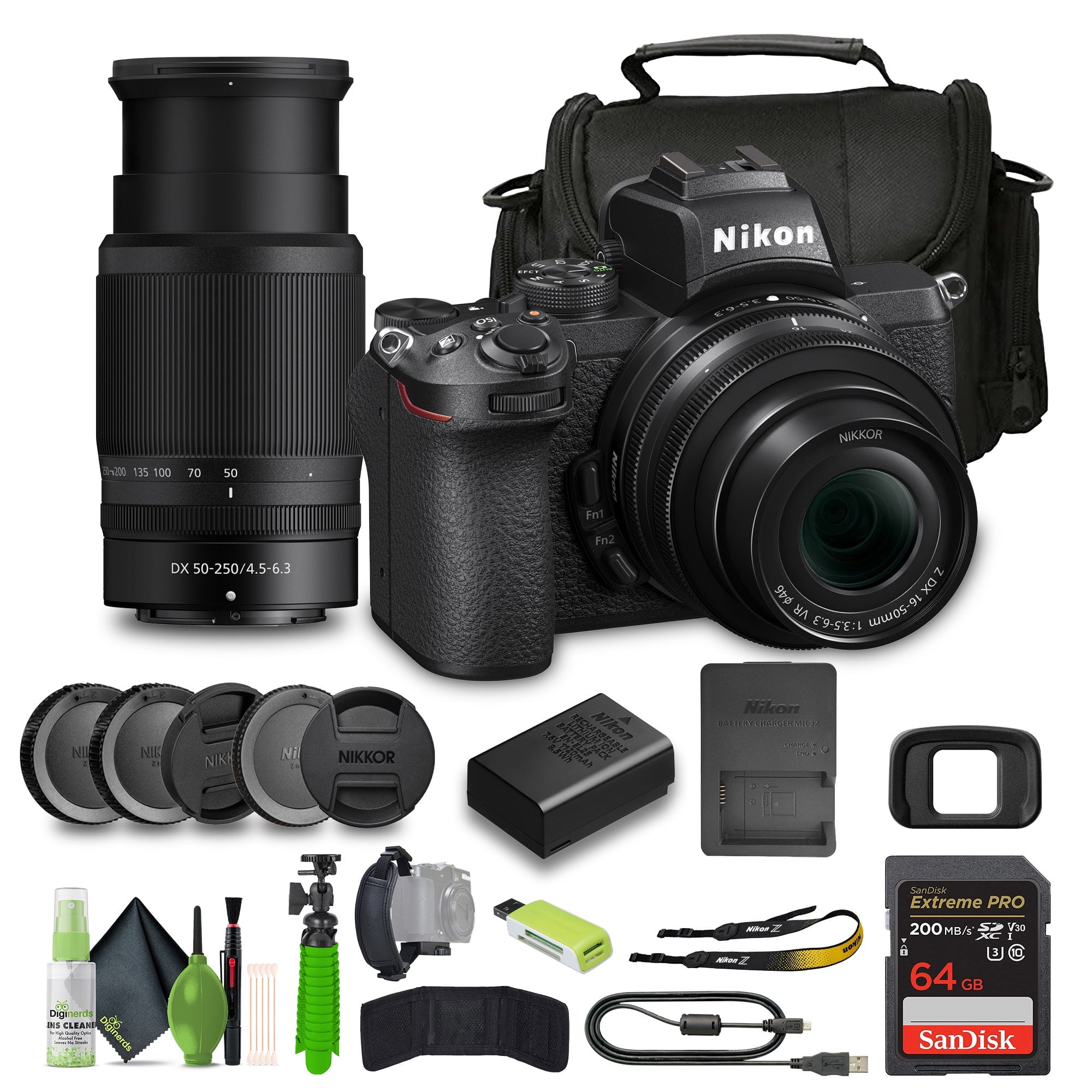 Nikon Z50 Compact Lightweight Mirrorless Camera with 16-50mm and 50-250mm Lenses 1632 Bundle