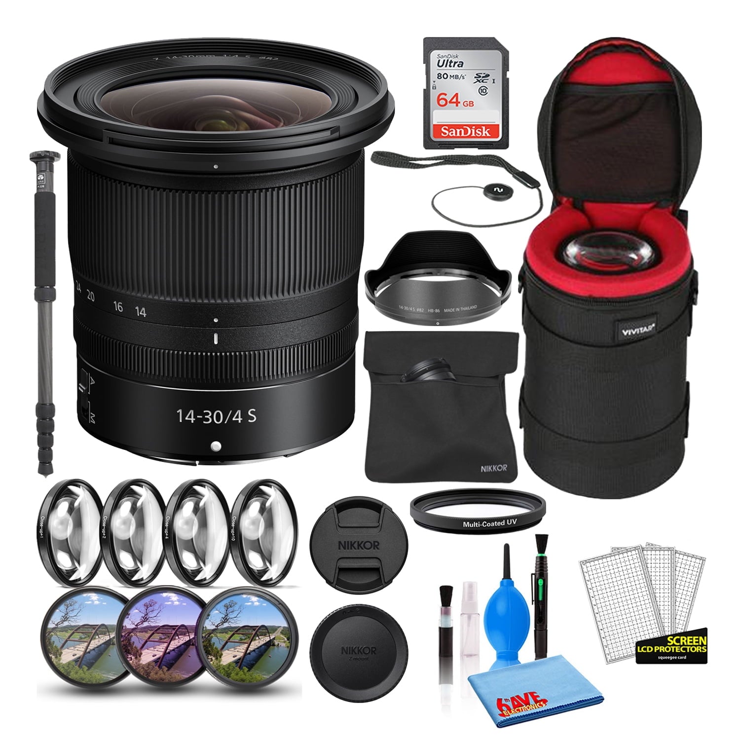 Nikon NIKKOR Z 14-30mm f/4 S Zoom Lens 20070 Intl Model Bundle + 64GB SD Card