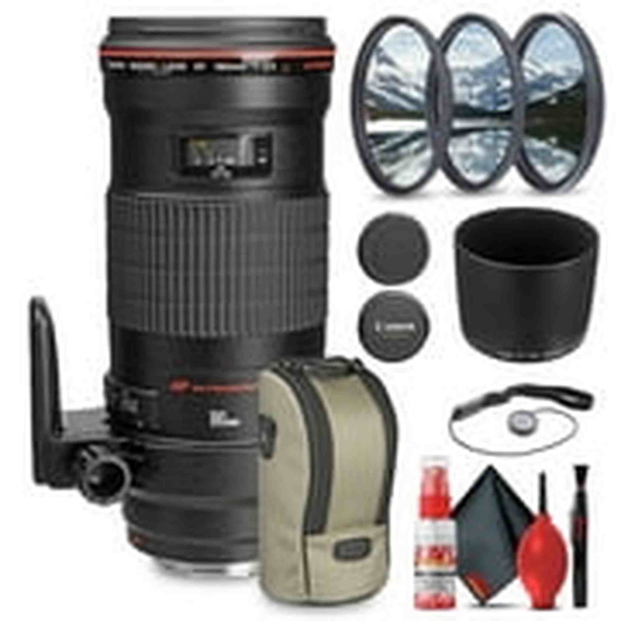 Canon EF 180mm f/3.5L Macro USM Lens +3 piece Filter kit + Cleaning Kit Canon