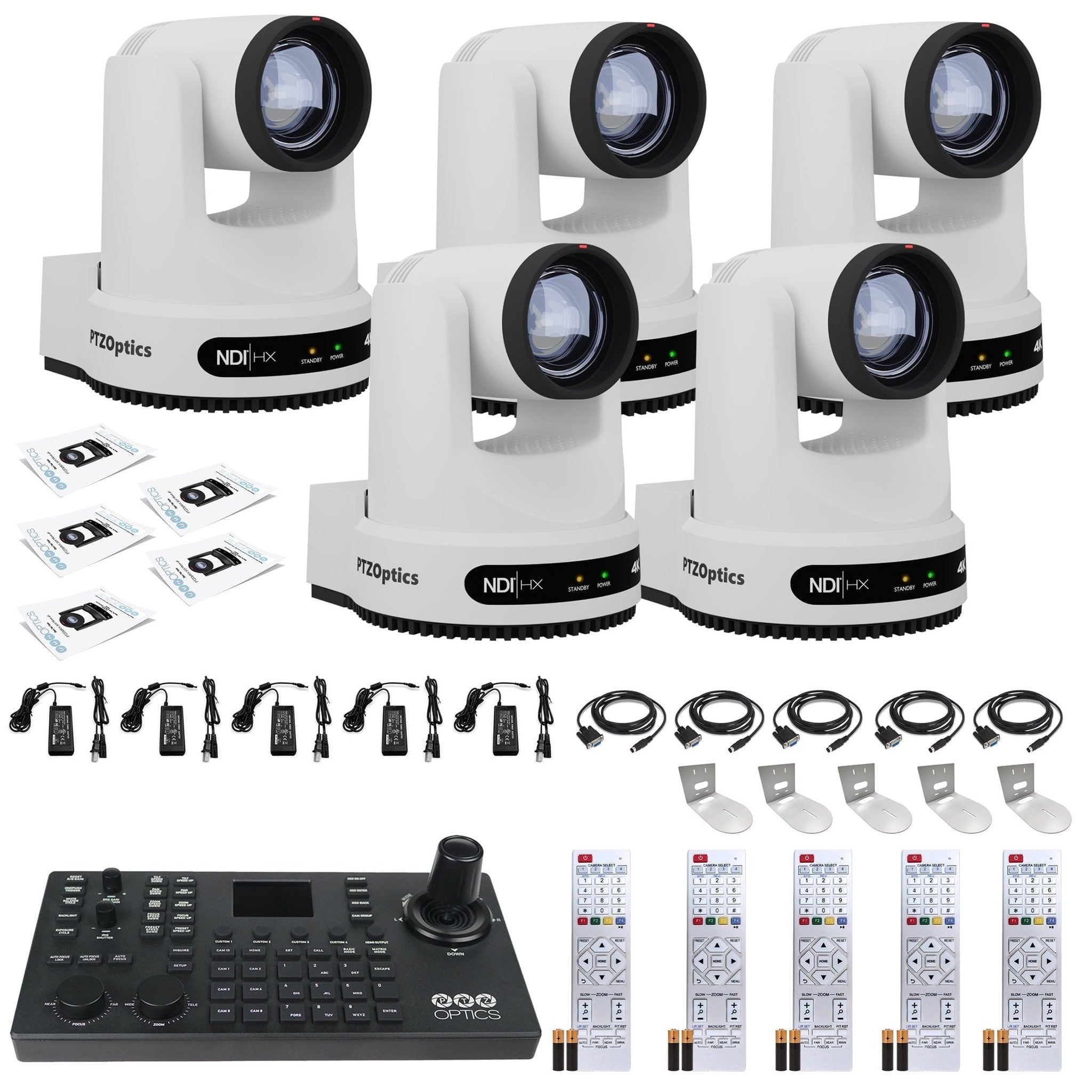 5 x PTZOptics Move 4K PTZ Camera with 20x Zoom White PT20X-4K-WH-G3 + SuperJoy PTZ Controller + 5 x Wall Mount PTZOptics