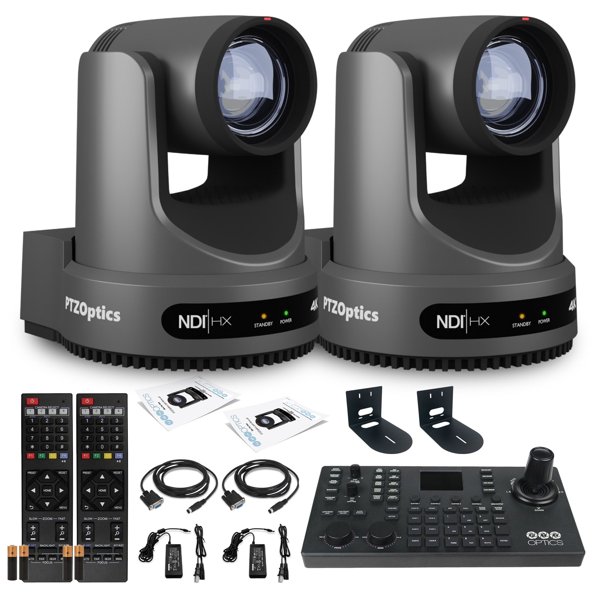 2 x PTZOptics Move 4K PTZ Camera with 20x Zoom Gray PT20X-4K-GY-G3 + SuperJoy PTZ Controller + 2 x Wall Mount