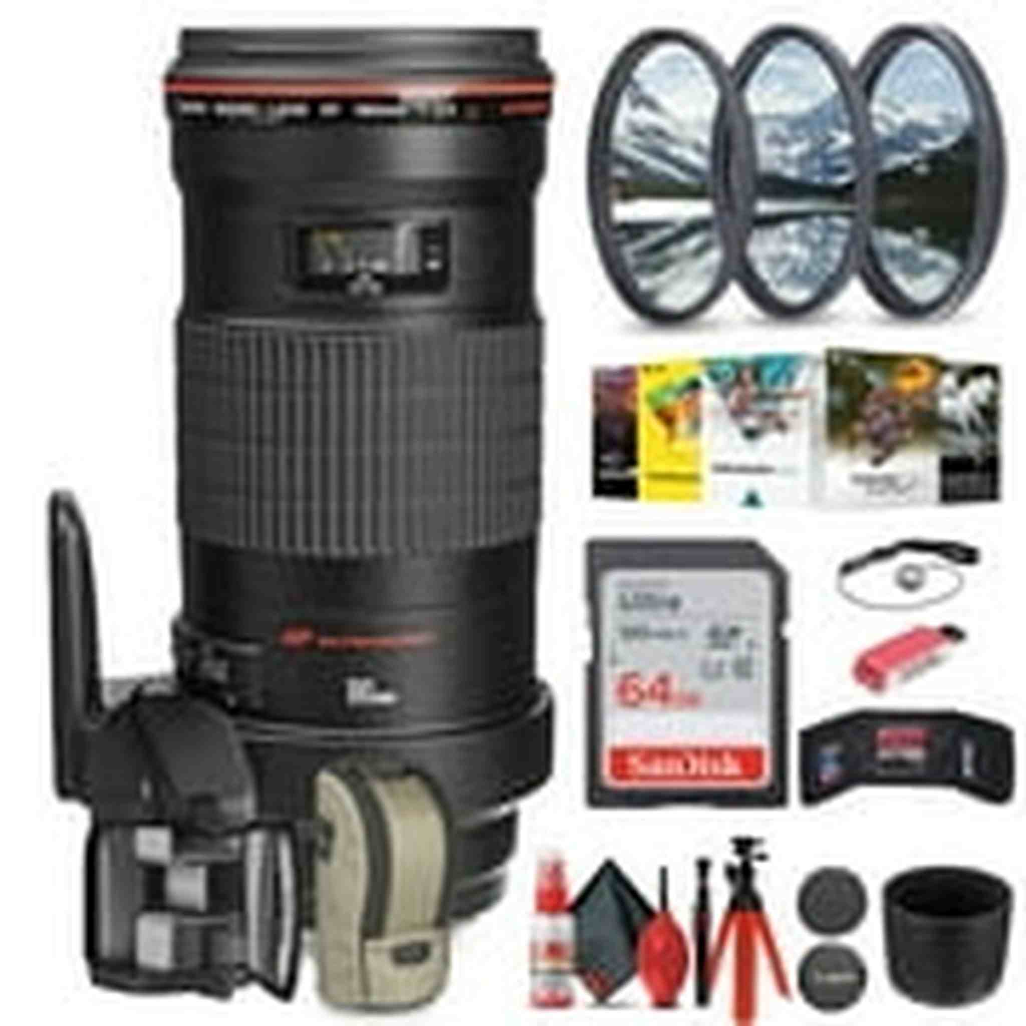 Canon EF 180mm f/3.5L Macro USM Lens with 64GB Extreme Pro Card + More Canon