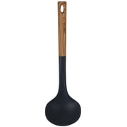 Bene Casa - Black Ladle with Wood Like Handle, Heat Resistant. Black Ladle w/Wood Like Handle, 14"