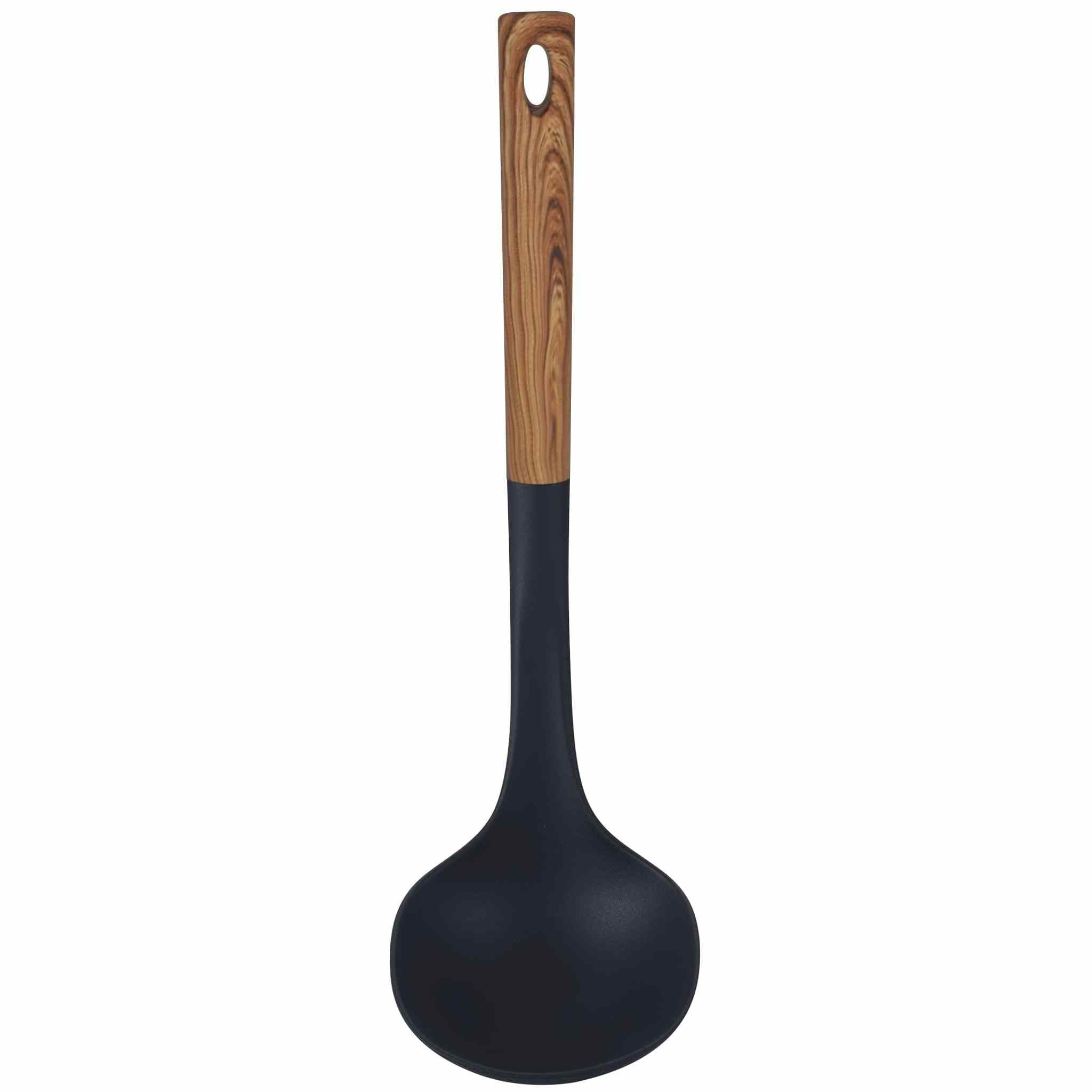 Bene Casa - Black Ladle with Wood Like Handle, Heat Resistant. Black Ladle w/Wood Like Handle, 14" Bene Casa