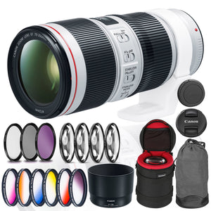 Canon EF 70-200mm f/4L IS II USM Lens Bundle with Cleaning Kit, Filter Kits, and Padded Lens Case International Model