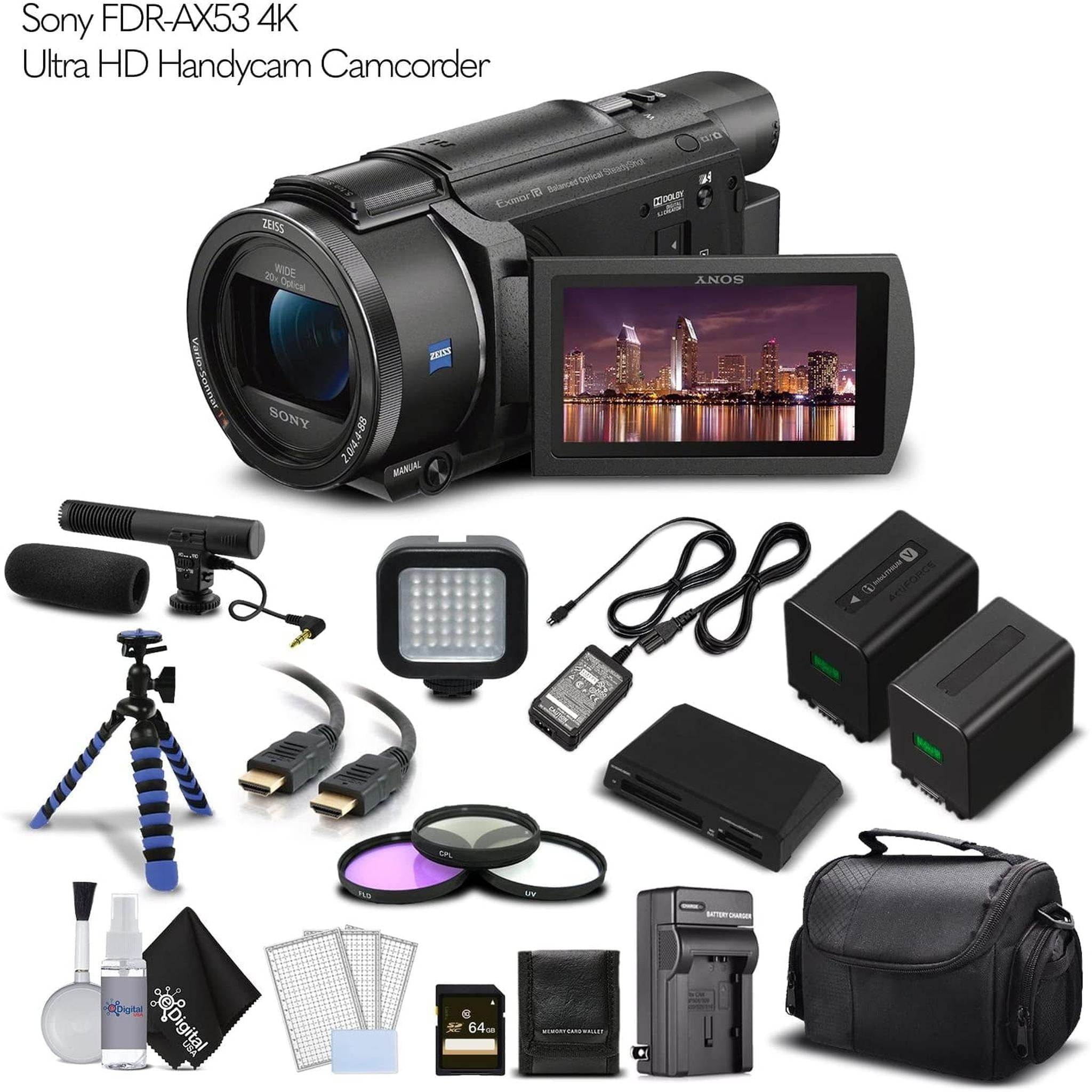 Sony FDR-AX53 4K Ultra HD Handycam Camcorder. Cinematographer Bundle Sony