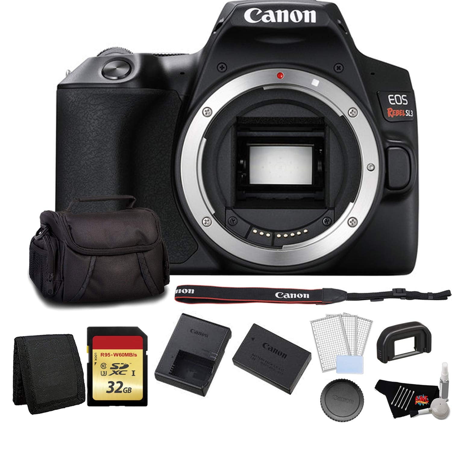 Canon EOS Rebel SL3 DSLR Camera Black, Body Only Bundle with 32GB Memory Card +LCD Screen Protectors and More