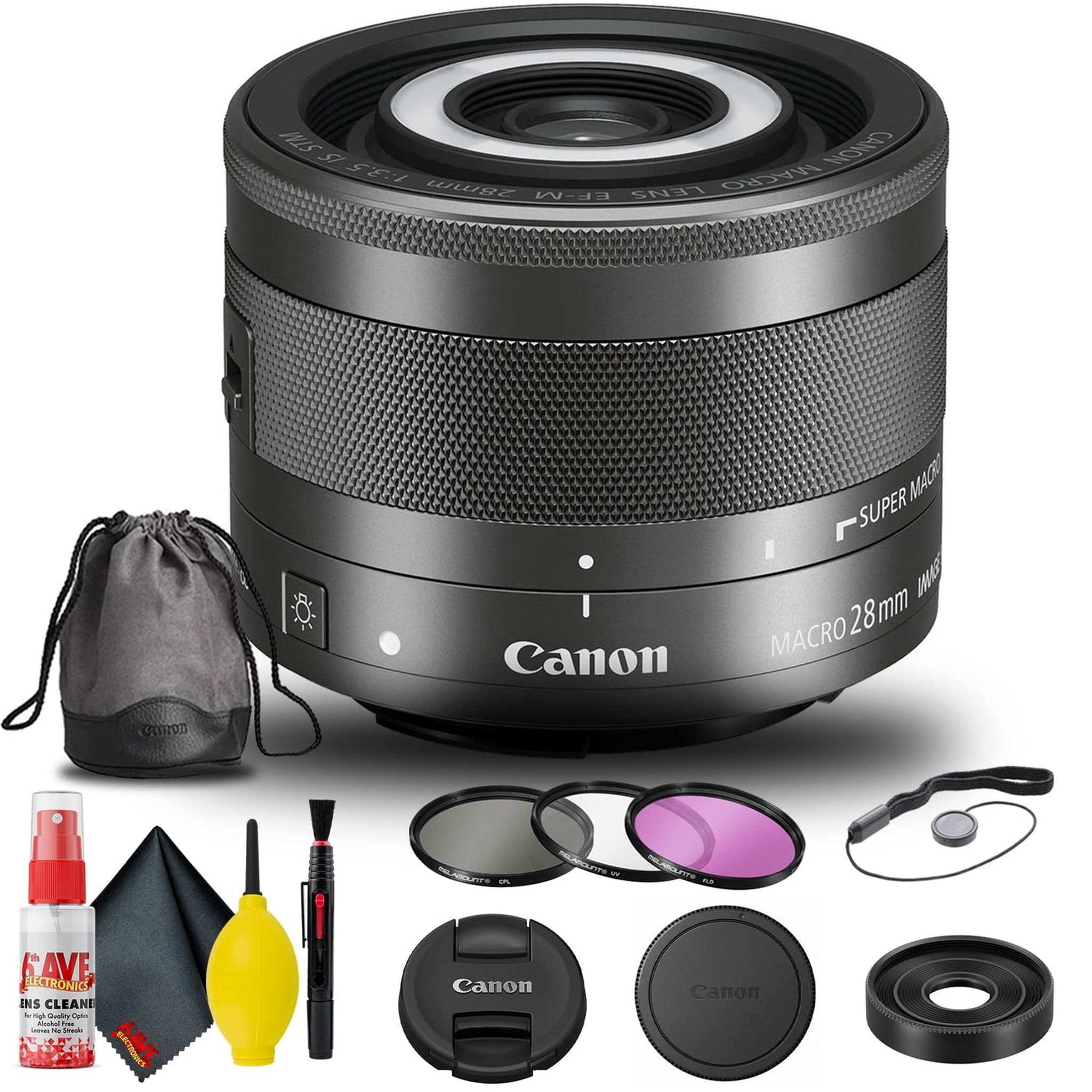 Canon EF-M 28mm f/3.5 Macro IS STM Lens 1362C002 + Filter Kit + More
