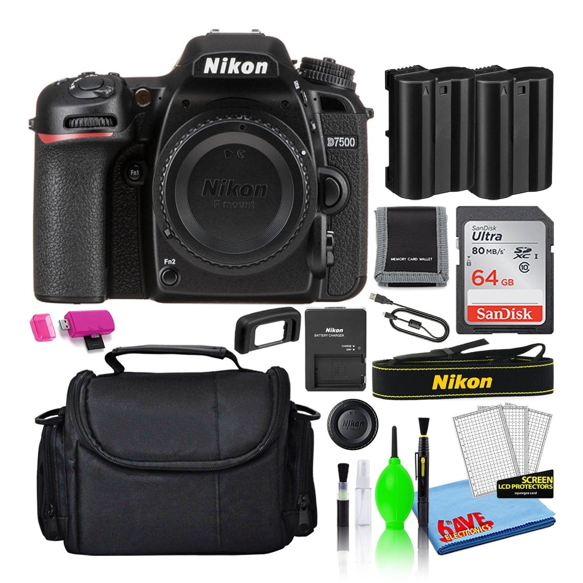 Nikon D7500 Digital Camera Body Only 1581 + 64GB SD Card + Camera Bag Intl