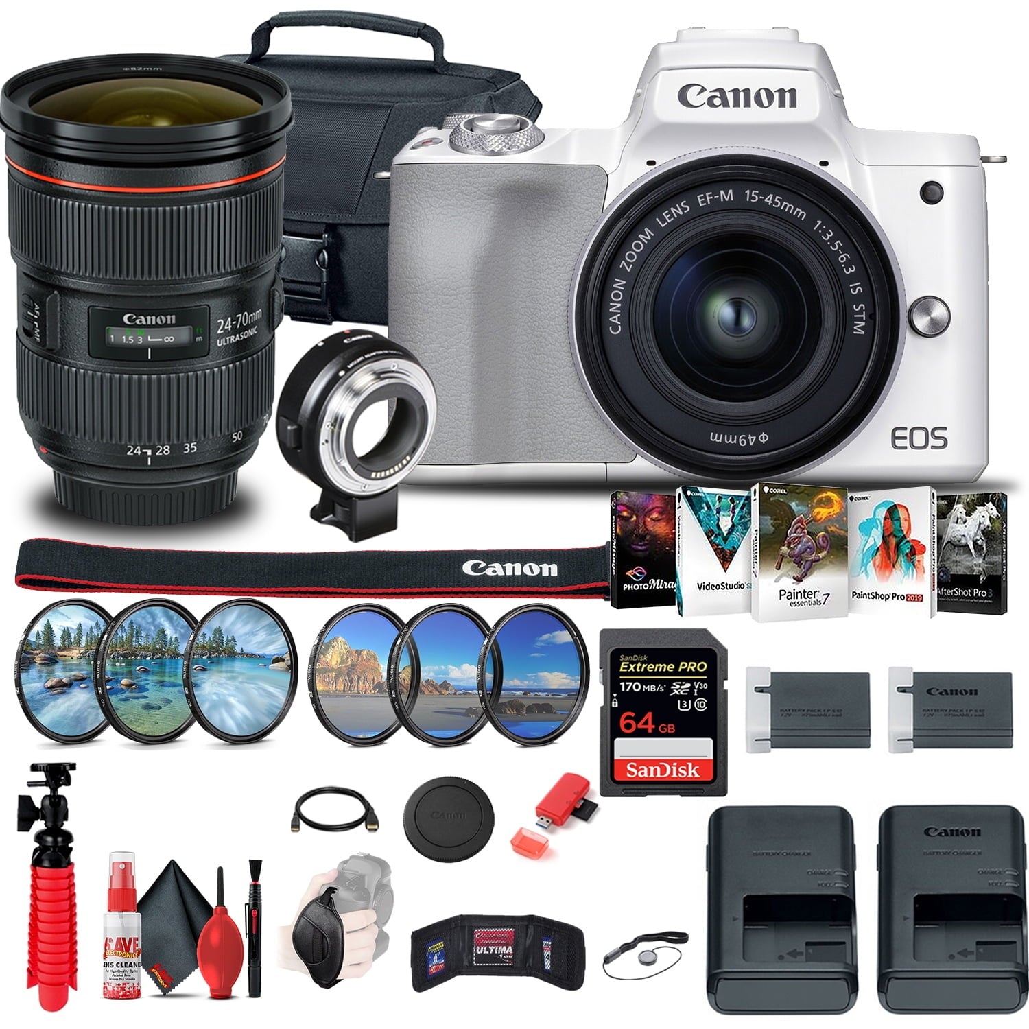 Canon EOS M50 Mirrorless Digital Camera with 15-45mm and 55-200mm Lenses Bundle