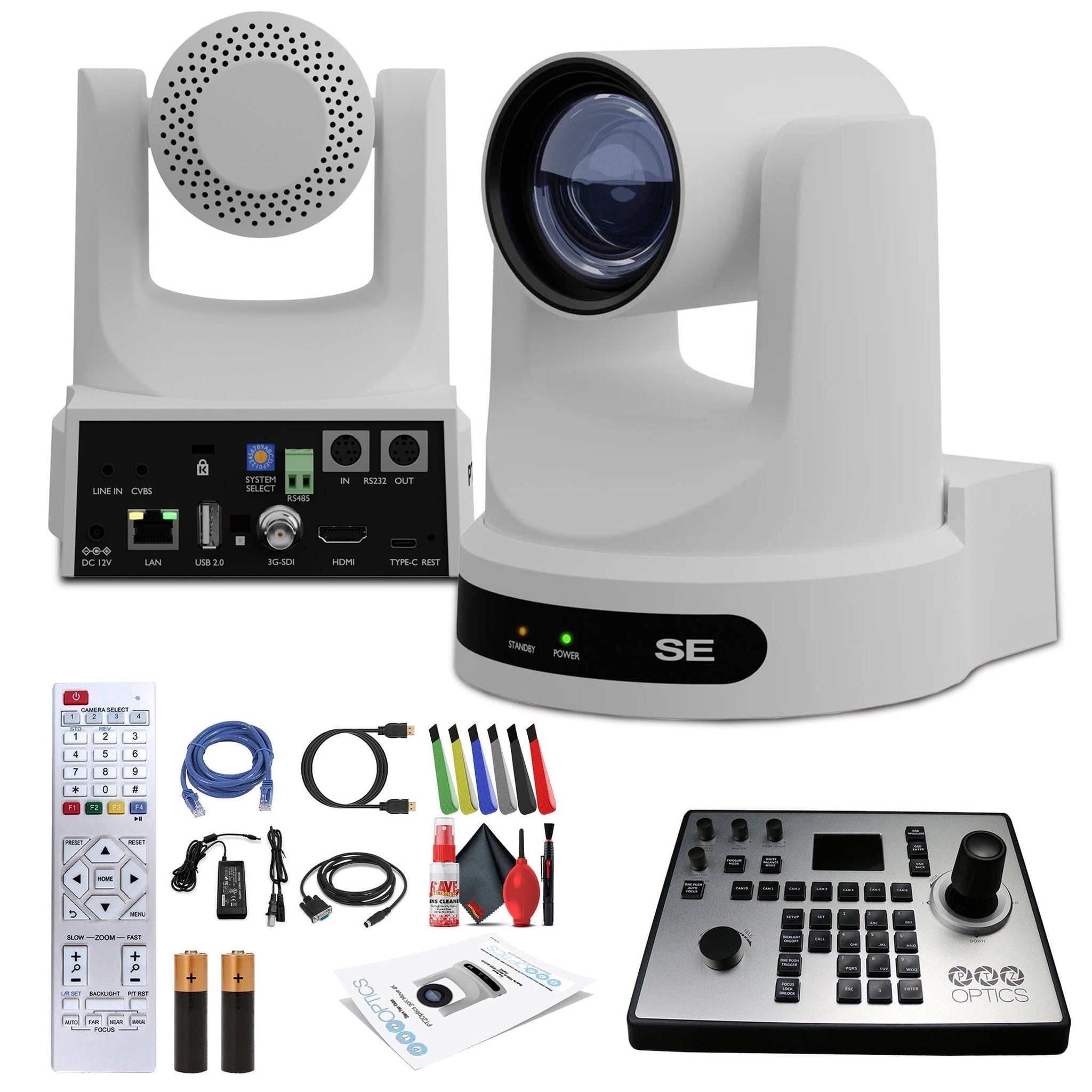 PTZOptics Move SE PTZ Camera with 30x Optical Zoom White PT30X-SE-WH-G3 + PTZOptics PT-JOY-G4 Controller PTZOptics