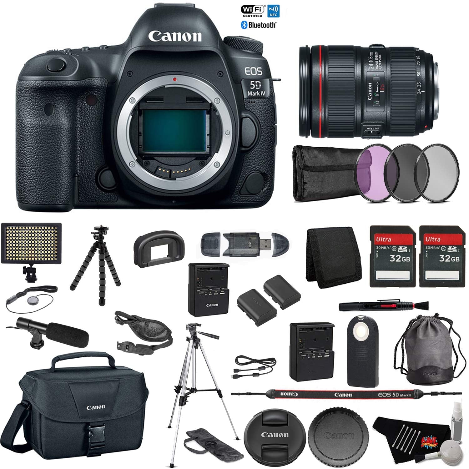 Canon EOS 5D Mark IV Digital SLR Camera with 24-105mm f/4L II Lens - Bundle with Microphone + Screen Protectors + LED Li