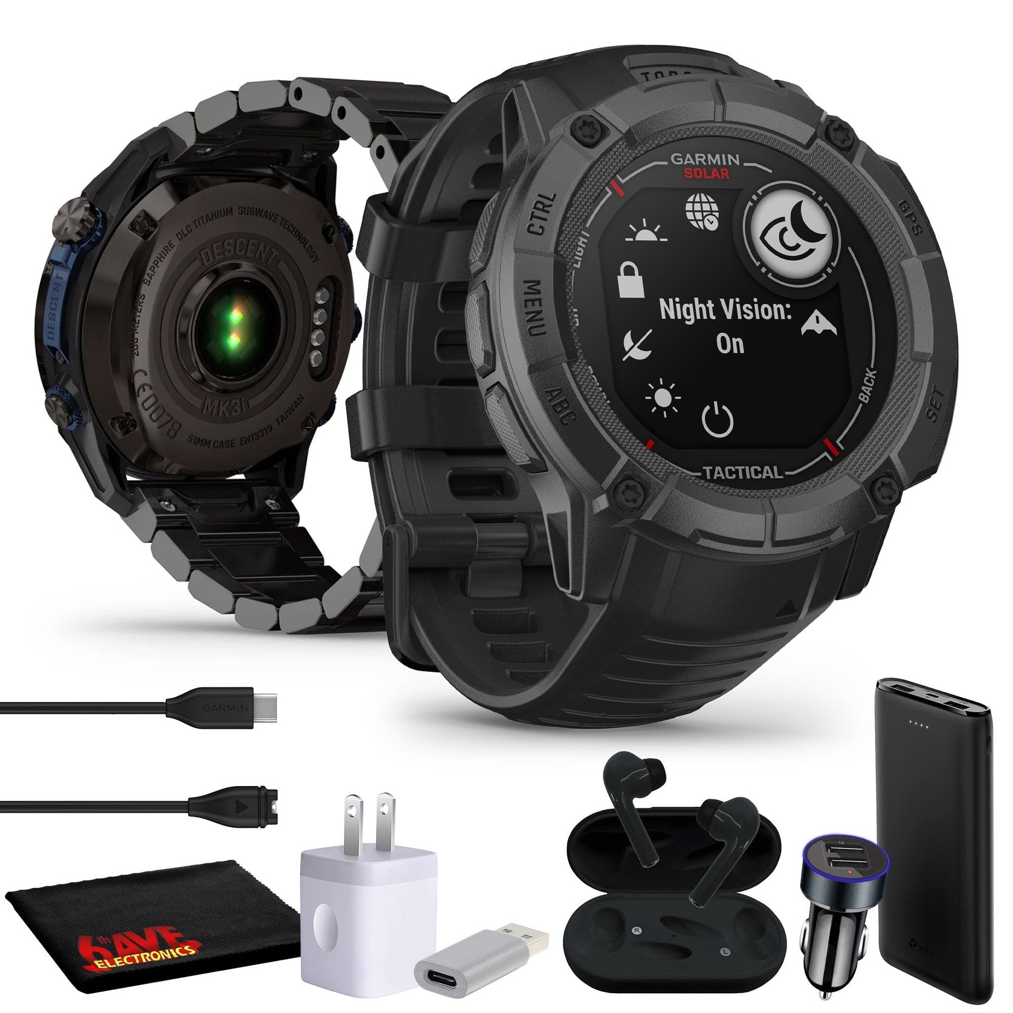Garmin Instinct 2X Solar - Tactical Edition Rugged GPS Smartwatch Black Bundle