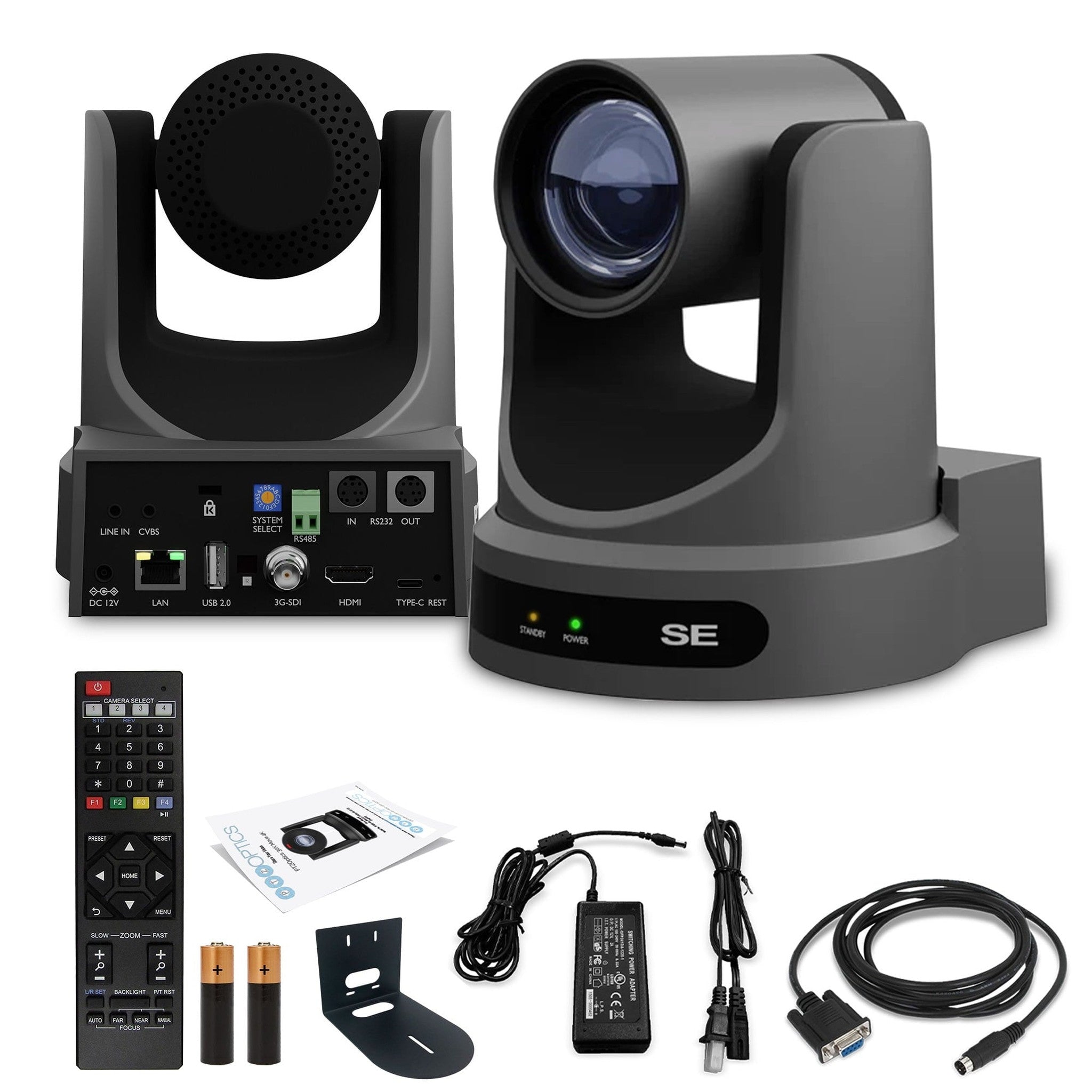 PTZOptics Move SE PTZ Camera with 20x Optical Zoom Gray PT20X-SE-GY-G3 + Universal Wall Mount Black PTZOptics