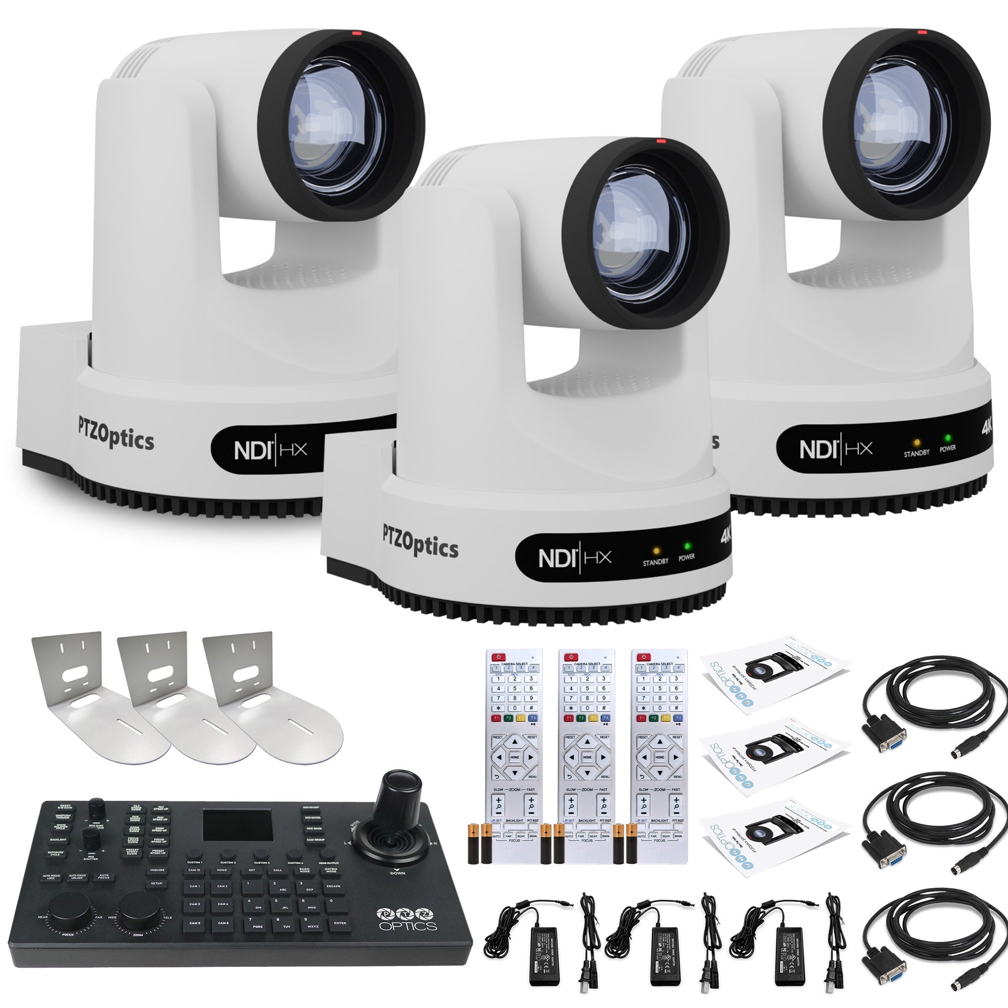 3 x PTZOptics Move 4K PTZ Camera with 12x Zoom White PT12X-4K-WH-G3 + SuperJoy PTZ Controller + 3 x Wall Mount