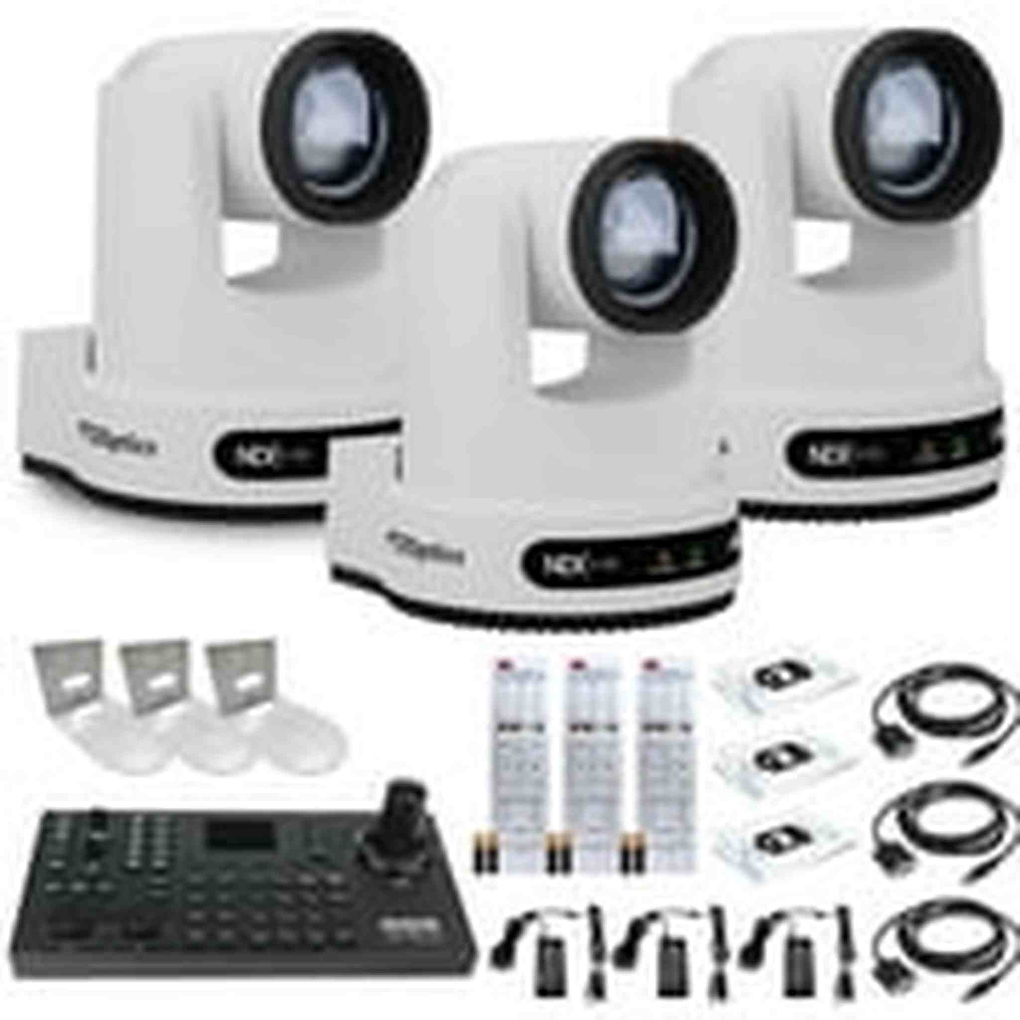 3 x PTZOptics Move 4K PTZ Camera with 12x Zoom White PT12X-4K-WH-G3 + SuperJoy PTZ Controller + 3 x Wall Mount PTZOptics