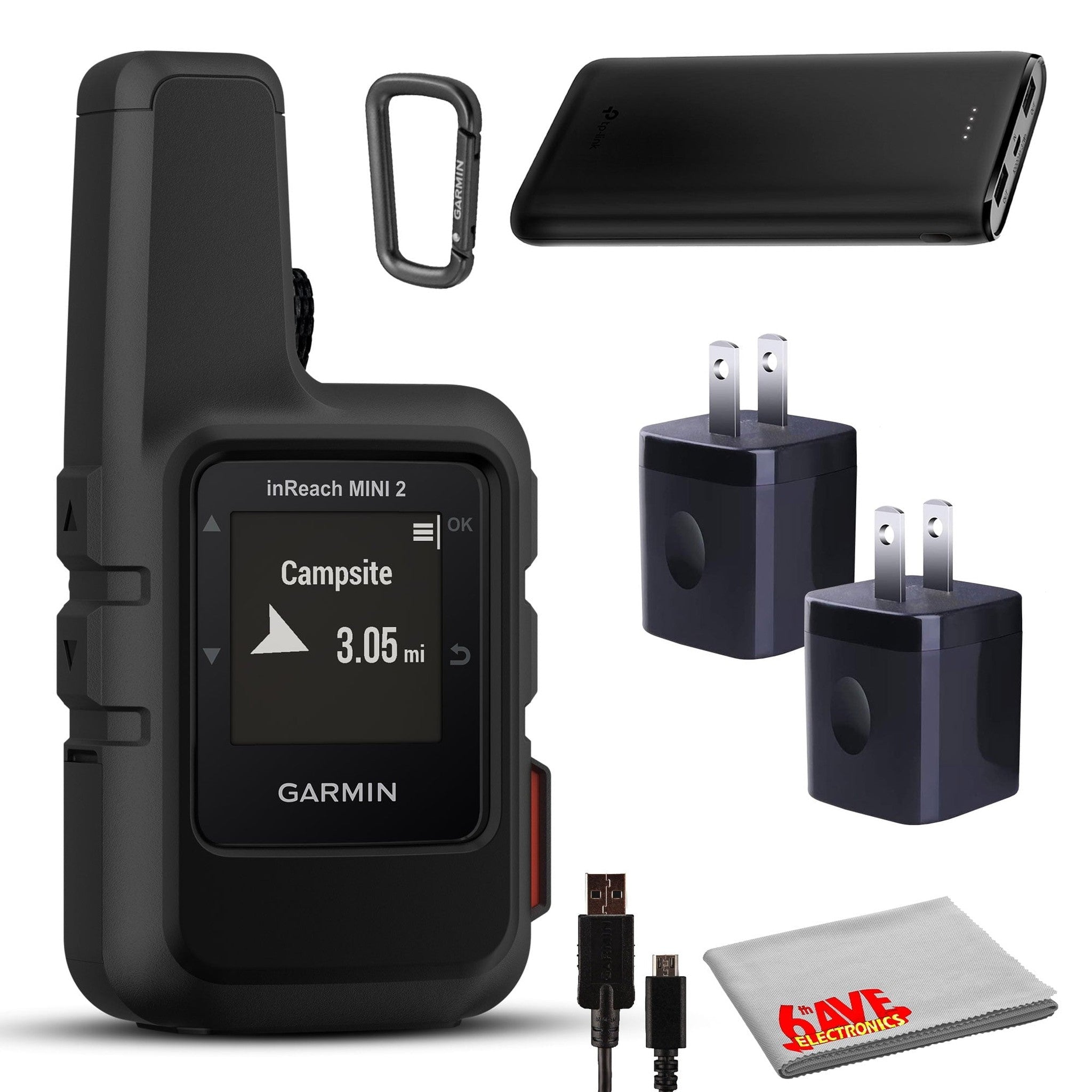 Garmin inReach Mini 2 Satellite Communicator Black with Power Adapters Bundle