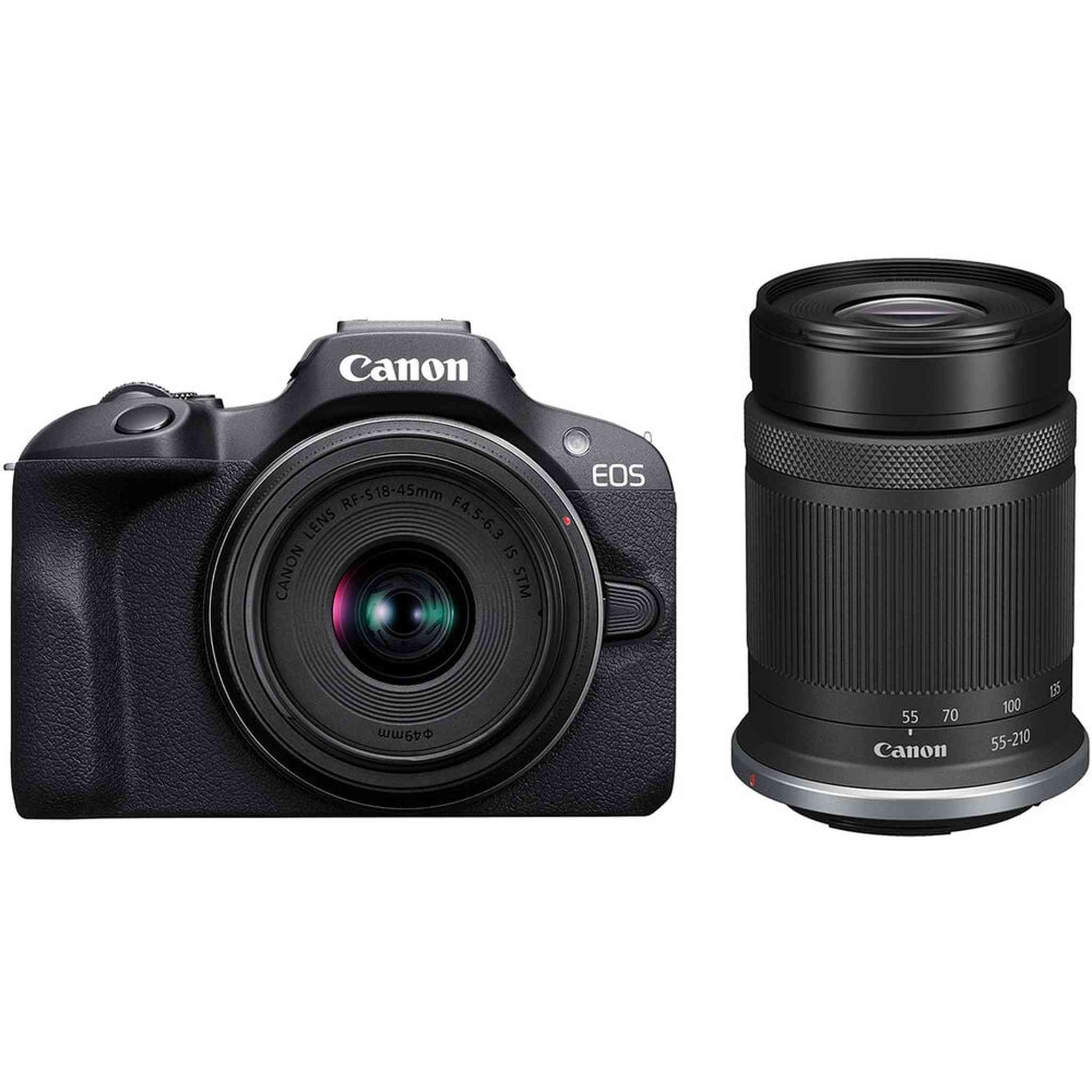 Canon EOS R100 RF-S18-45mm F4.5-6.3 is STM & RF-S55-210mm F5-7.1 is STM Lens Kit, Mirrorless Camera, RF Mount, 24.1 MP, Continuous Shooting, Full HD Video, 4K, Lightweight, Wi-Fi, Content Creation Canon
