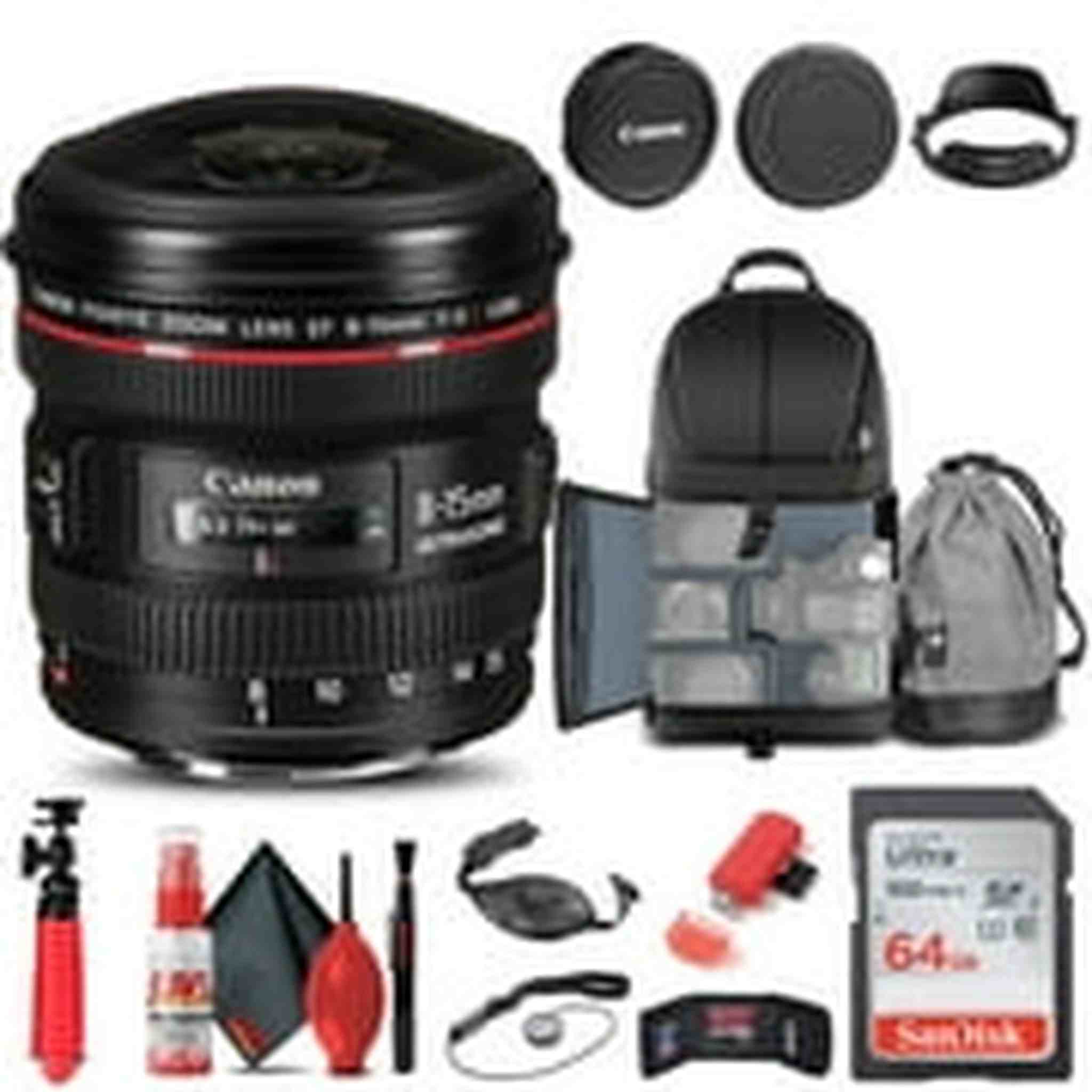Canon EF 8-15mm f/4L Fisheye USM Lens 4427B002 + BackPack + 64GB Card + More