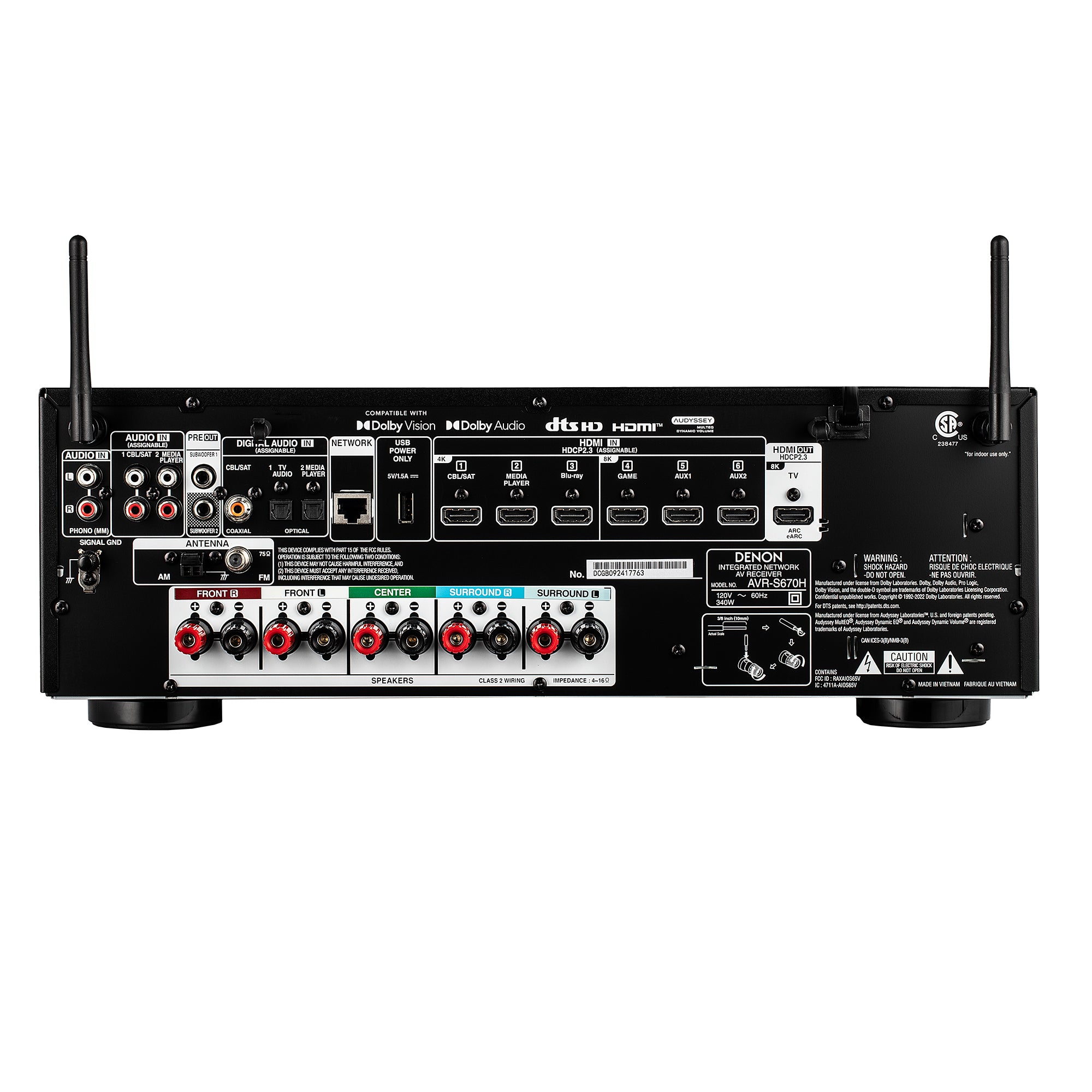 Denon AVR-S670H 5.2 Ch Home Theater Receiver - 8K UHD HDMI Receiver 75W X 5 , Streaming via Built-in HEOS, Bluetooth & Wi-Fi, Dolby TrueHD, Dolby Pro Logic II & DTS HD Surround Sound