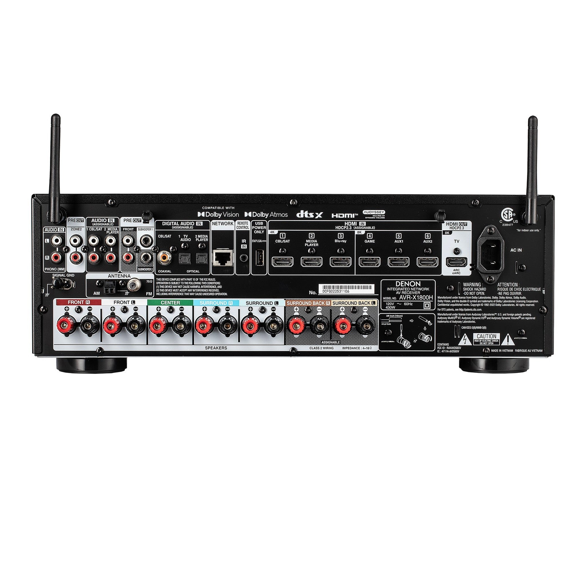 Denon X-Series AVR-X1800H 7.2-Channel Network A/V Receiver Bundle