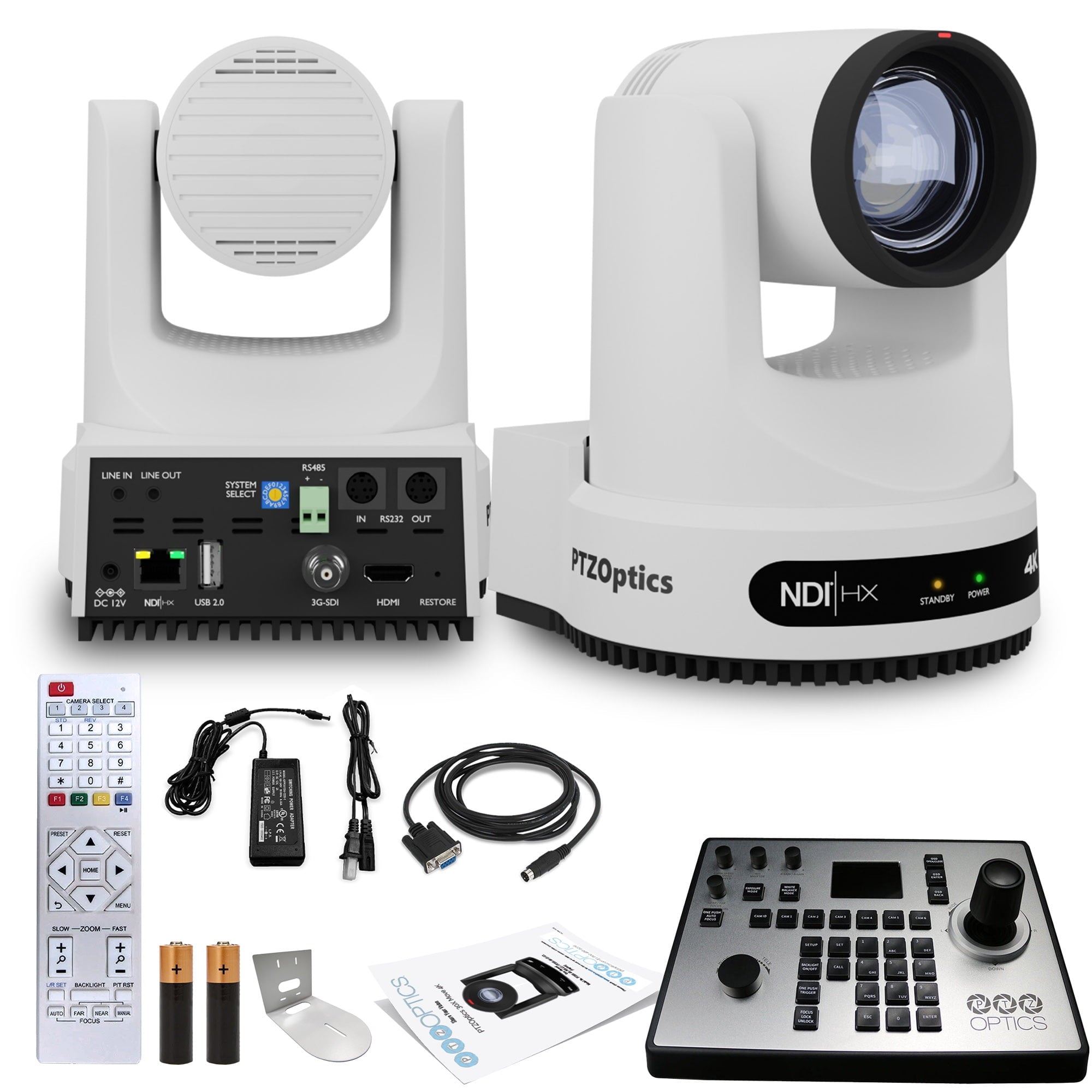 PTZOptics Move 4K PTZ Camera with 12x Zoom White PT12X-4K-WH-G3 + PT-JOY-G4 Controller + Wall Mount