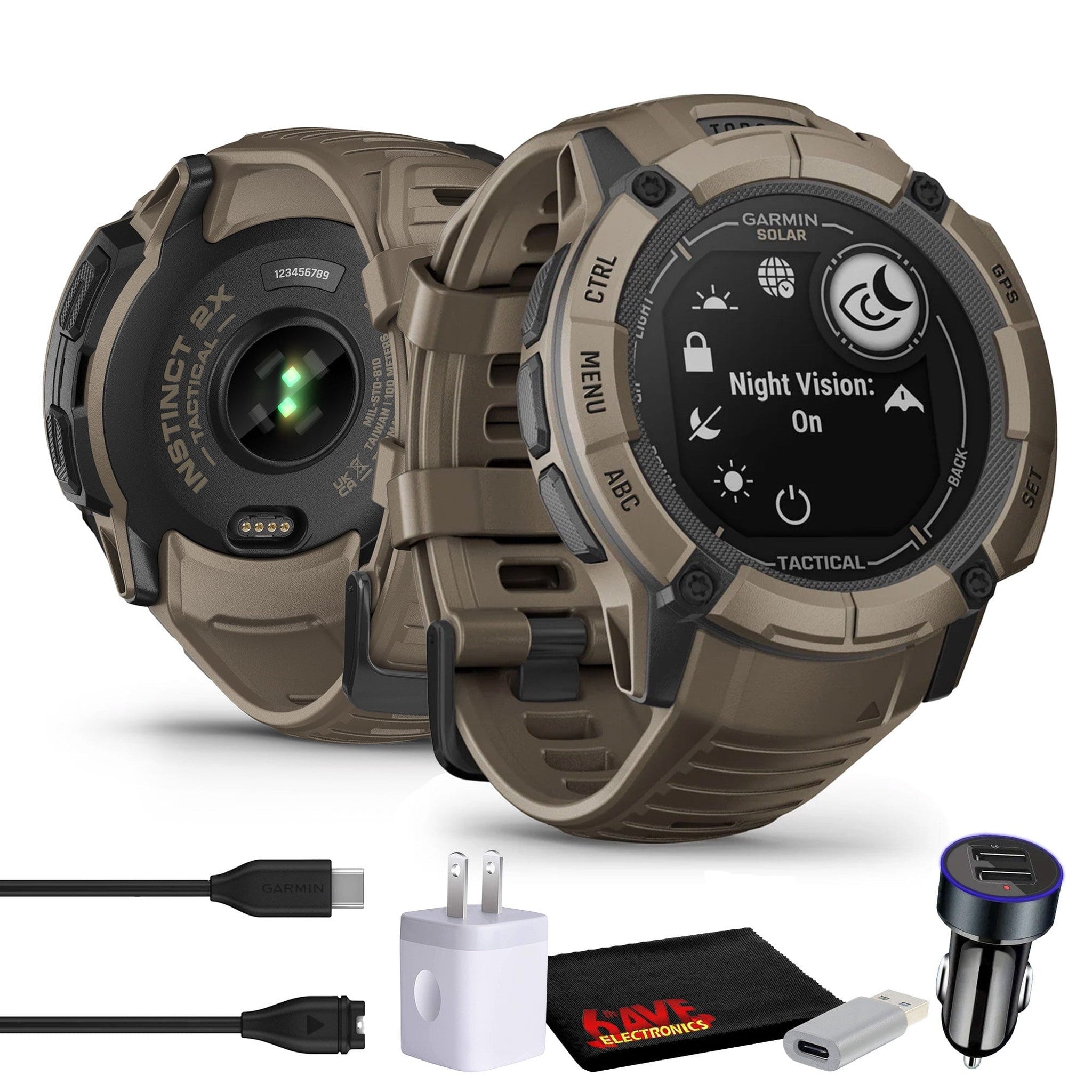Garmin Instinct 2X Solar Tactical Edition GPS Smartwatch, Coyote Tan, Bundle Garmin