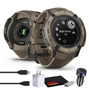 Garmin Instinct 2X Solar Tactical Edition GPS Smartwatch, Coyote Tan, Bundle Garmin