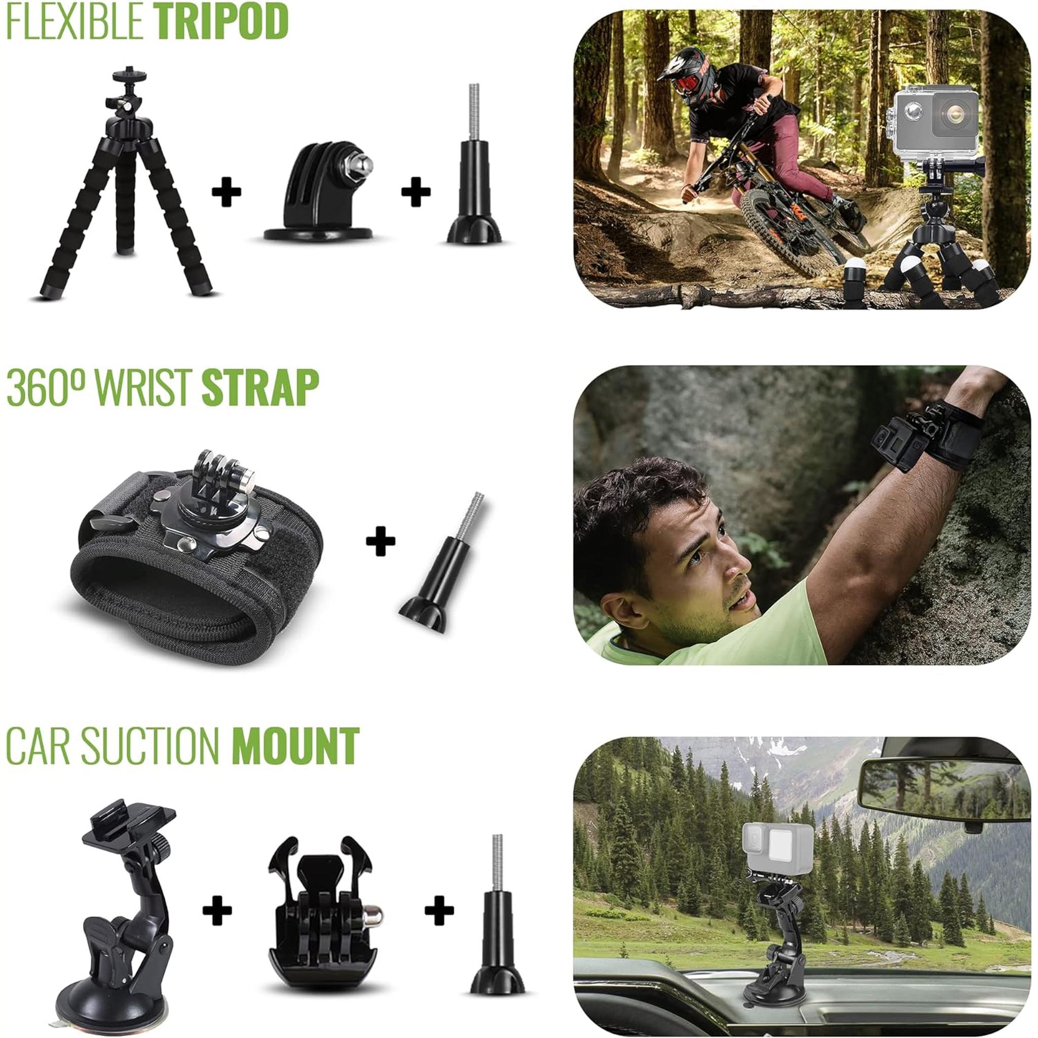 GoPro HERO13 Forest Green - Waterproof Action Camera + 64GB Card, 2 Extra Batteries and 50 Piece Accessory Kit