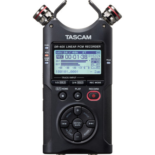 Tascam DR-40X 4-Channel 4-Track Audio Recorder + AA Batteries + 32GB SD + More