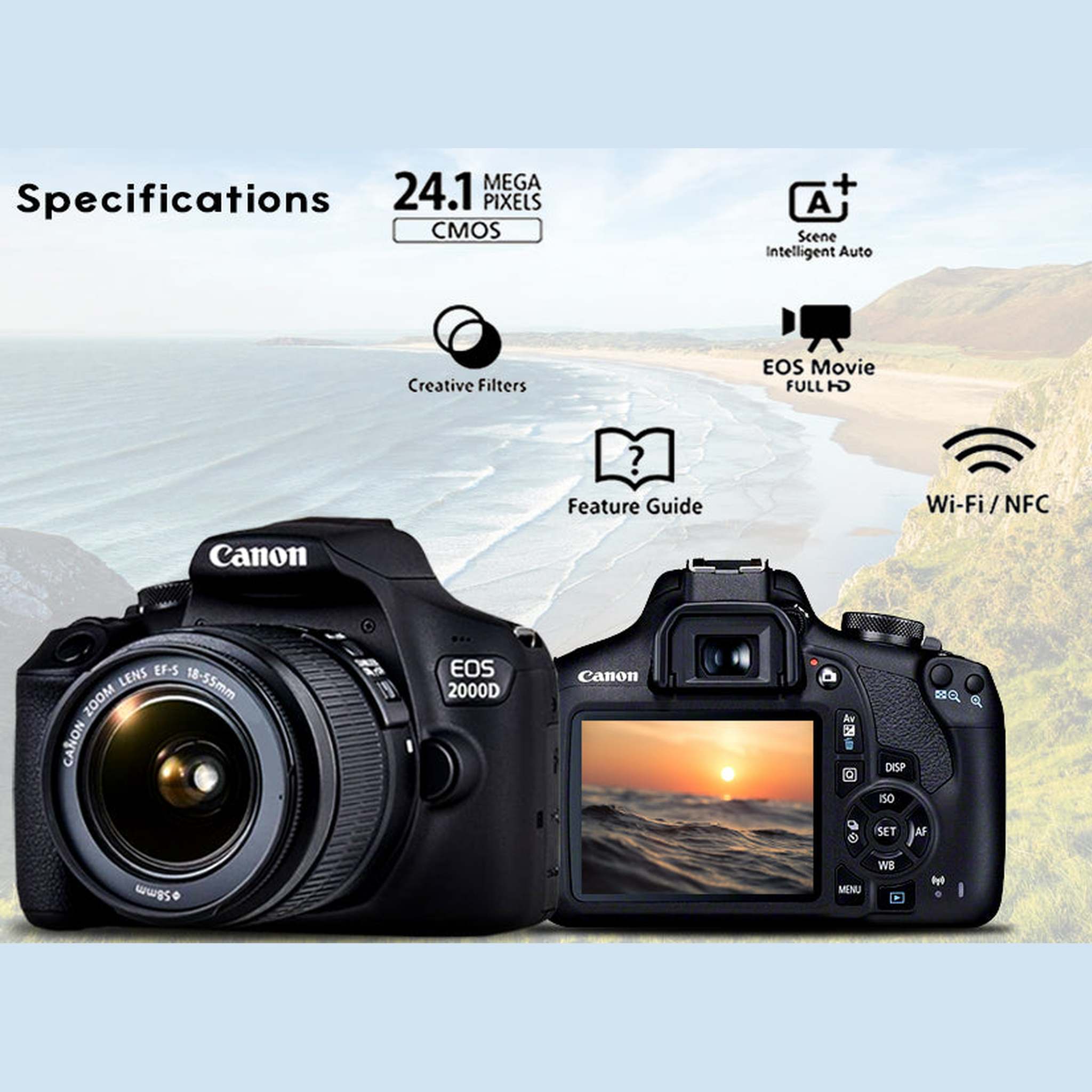 Canon EOS 2000D / Rebel T7 DSLR Camera + 18-55mm Lens, 58mm Filters Bundle Canon